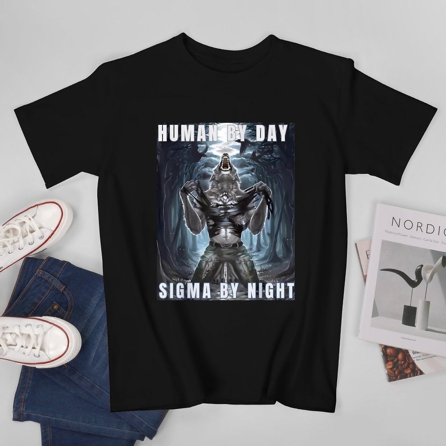 Inkmay Casual Cotton T-shirt Werewolf Transformation Artwork Night Scene Fantasy Unisex T-shirtSoftWear Premium T-Shirt