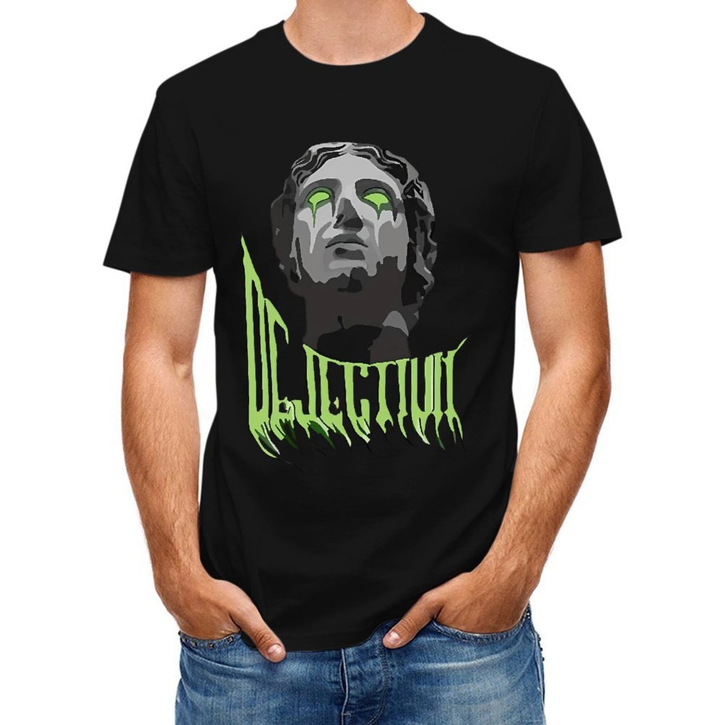 Inkmay Casual Cotton T-shirt Dark Art Statue With Green Eyes Unisex T-shirtPure SoftTouch T-Shirt