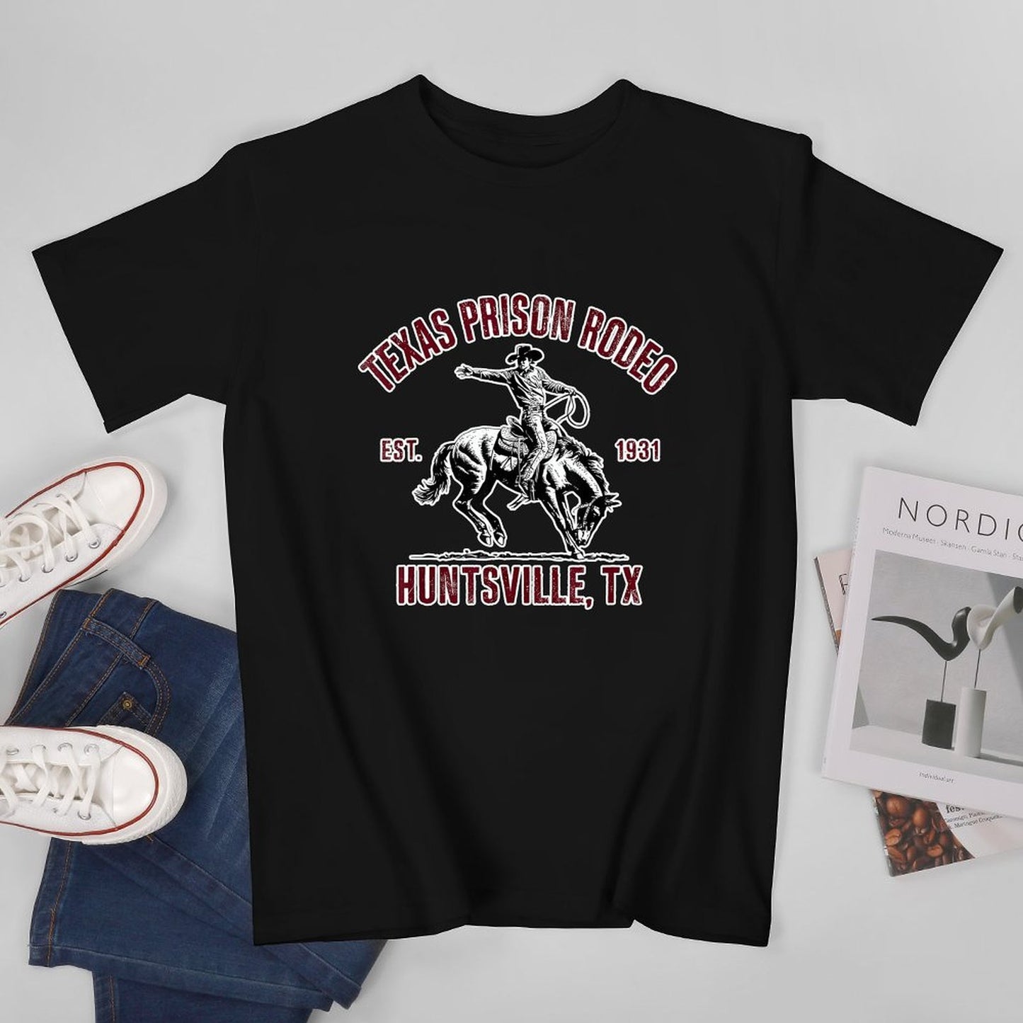 Inkmay Casual Cotton T-shirt Texas Prison Rodeo Cowboy Riding Horse Unisex T-shirtNatural Pocket Tee T-Shirt