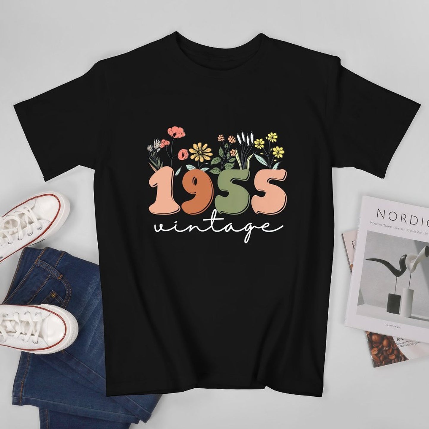 Inkmay Casual Cotton T-shirt Floral Design With Numbers And Text Unisex T-shirtUrban Sleek T-Shirt