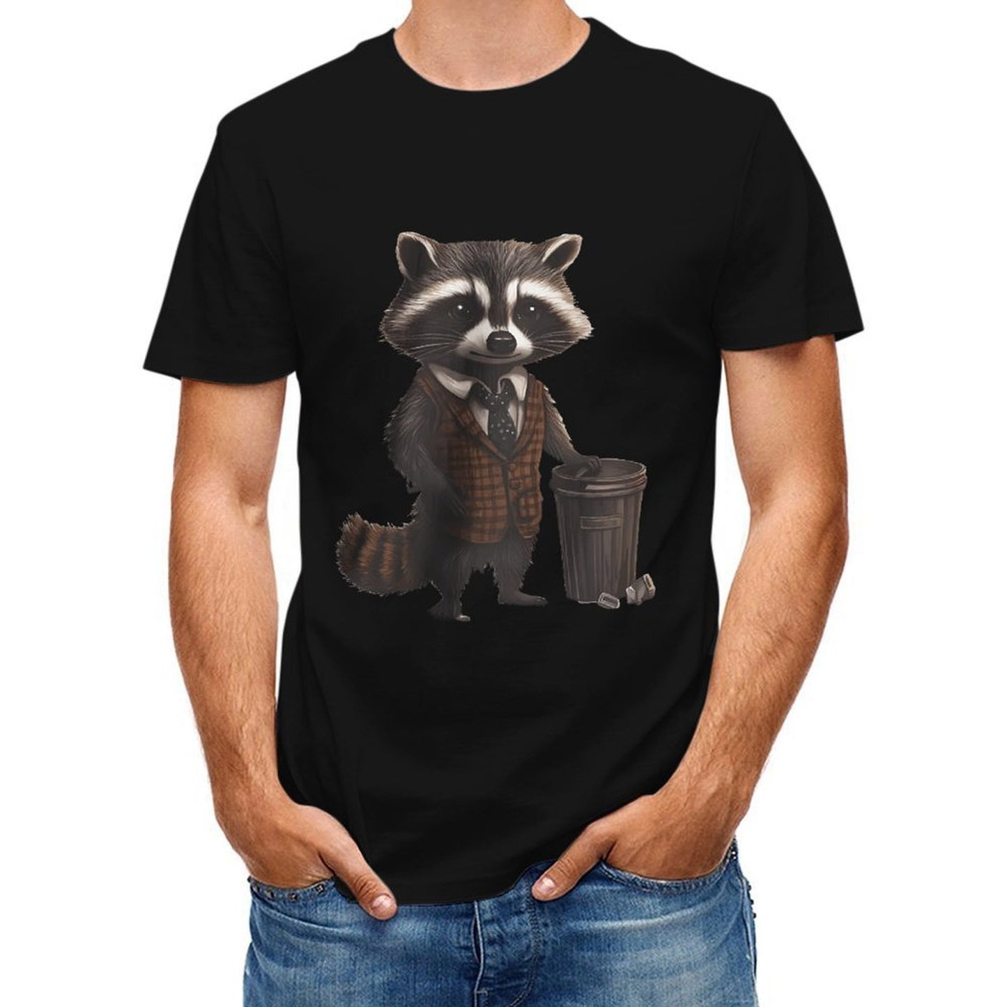 Inkmay Casual Cotton T-shirt Stylish Raccoon Wears Vest And Tie Unisex T-shirtMinimal Men¡¯s / Women¡¯s / Youth T-Shirt