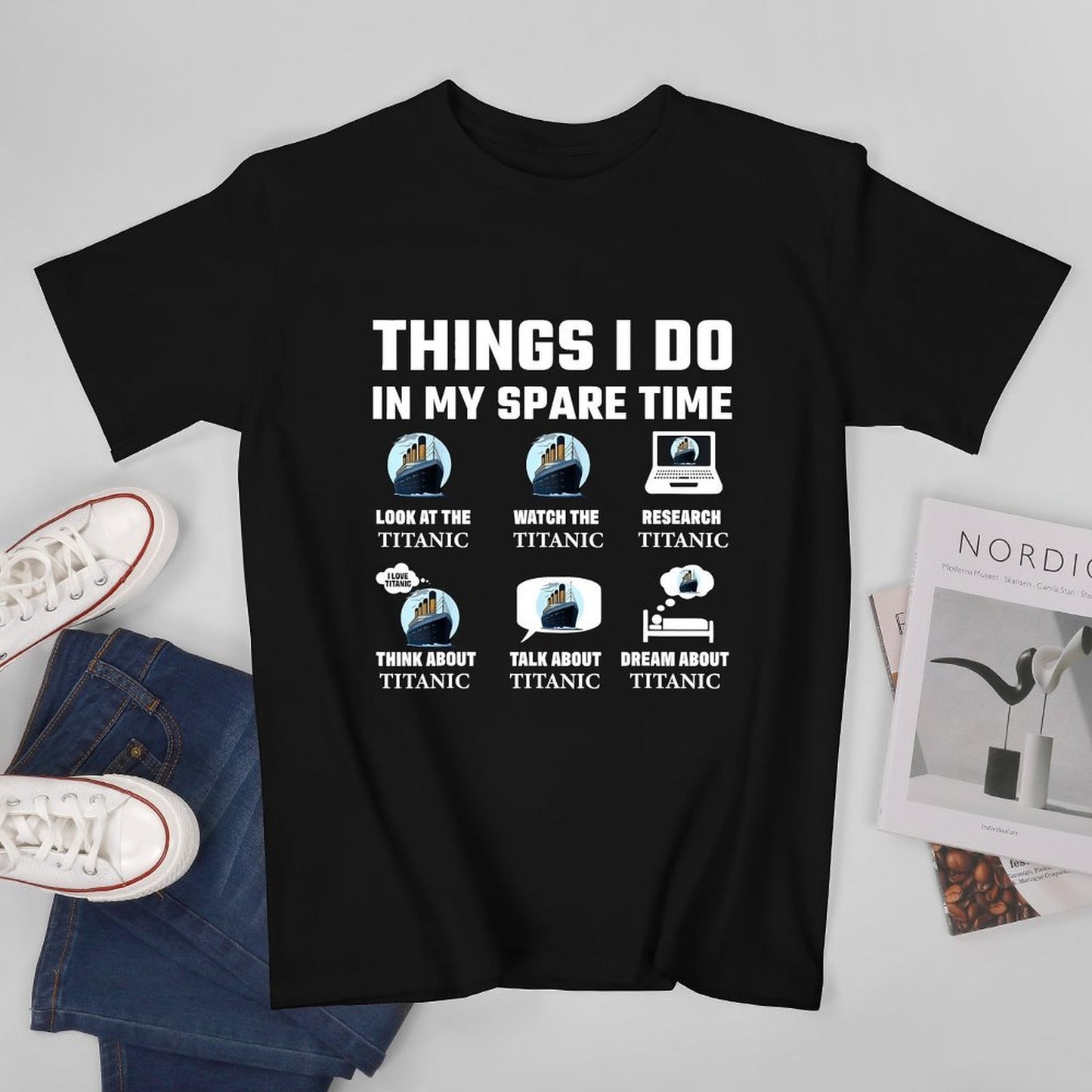 Inkmay Casual Cotton T-shirt Titanic Ship On Iceberg Background Unisex T-shirtUnisex TimelessComfort T-Shirt