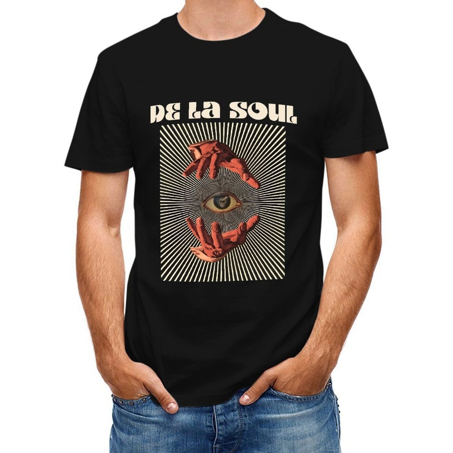 Inkmay Casual Cotton T-shirt Hands Surround Eye On Striped Background Unisex T-shirtLifestyleLine TrueStyle T-Shirt