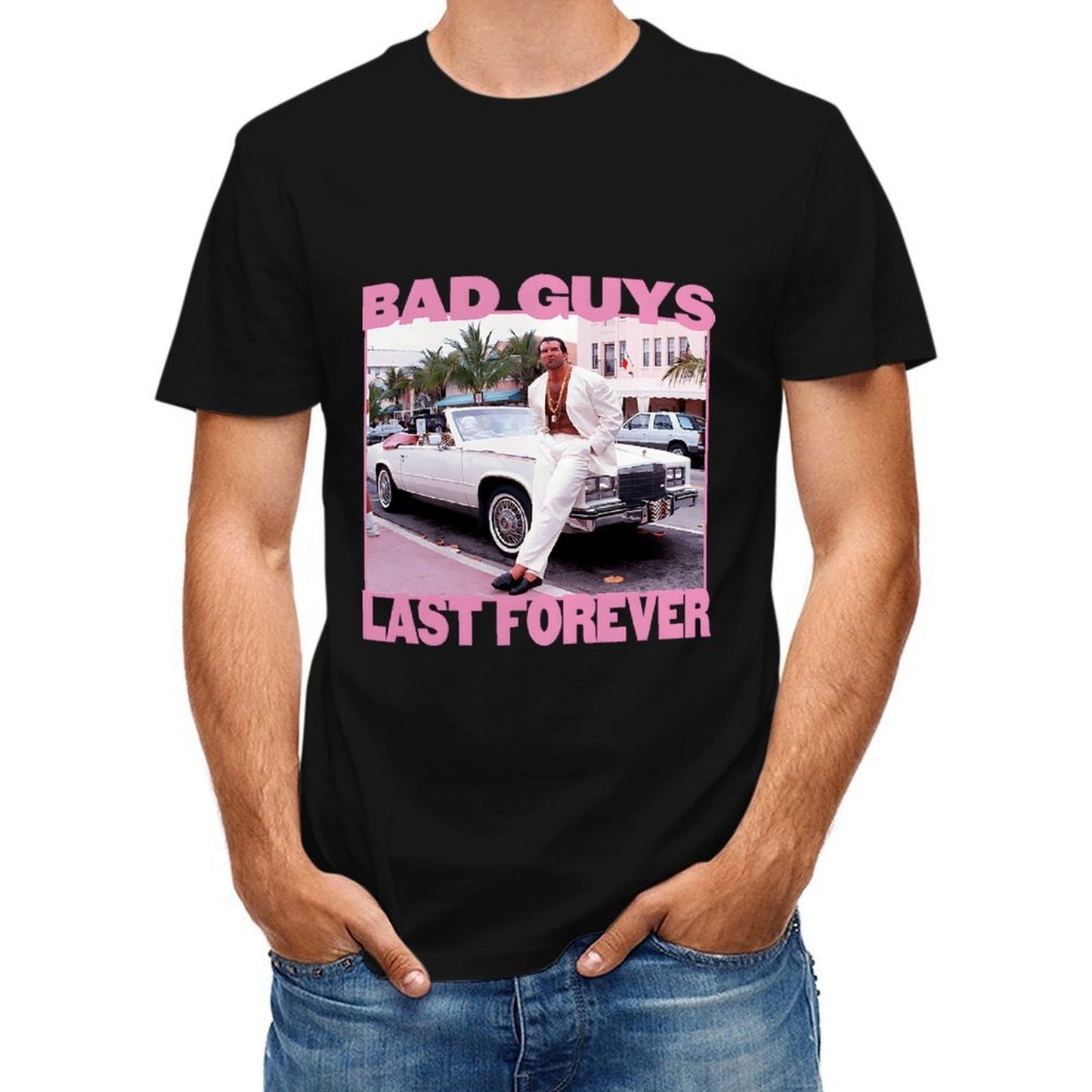 Inkmay Casual Cotton T-shirt Man Sitting On Car Wearing White Unisex T-shirtSmoothWear ClassicSeries T-Shirt