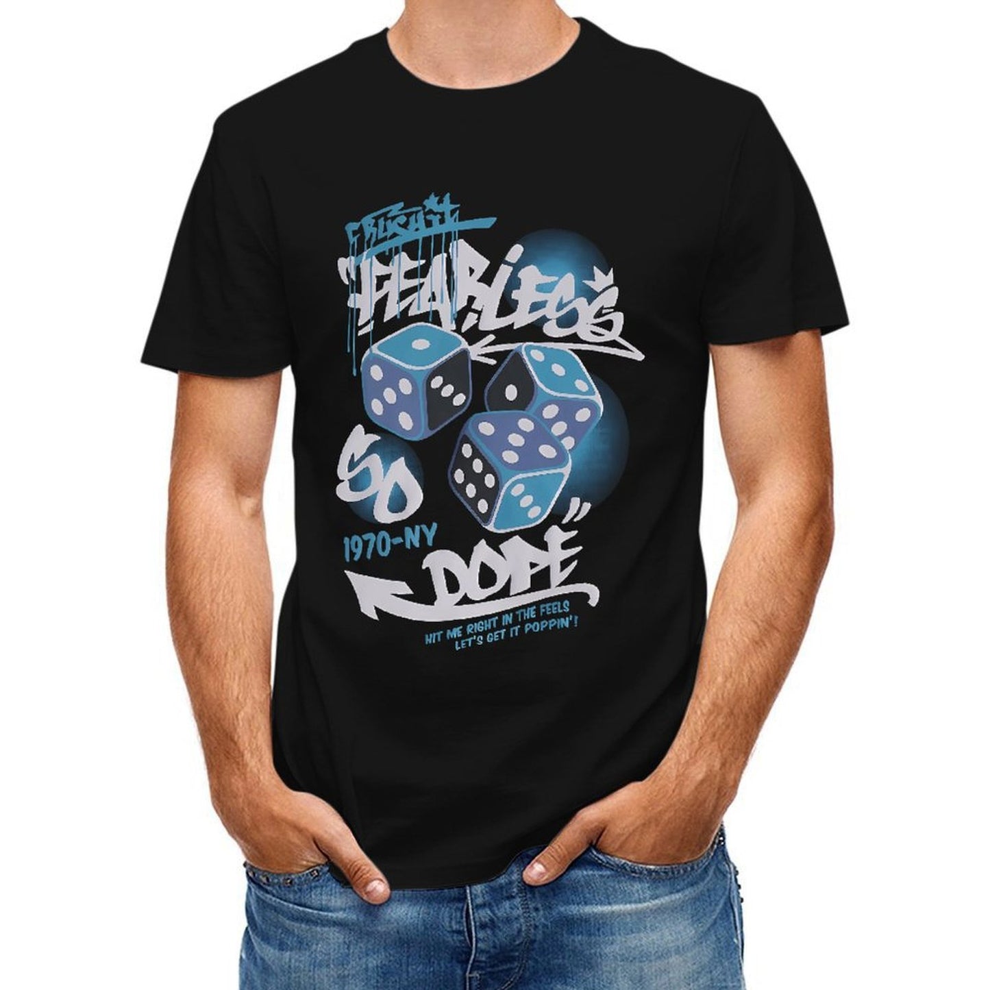 Inkmay Casual Cotton T-shirt Fearless Dice Pattern With Graffiti Art Unisex T-shirt