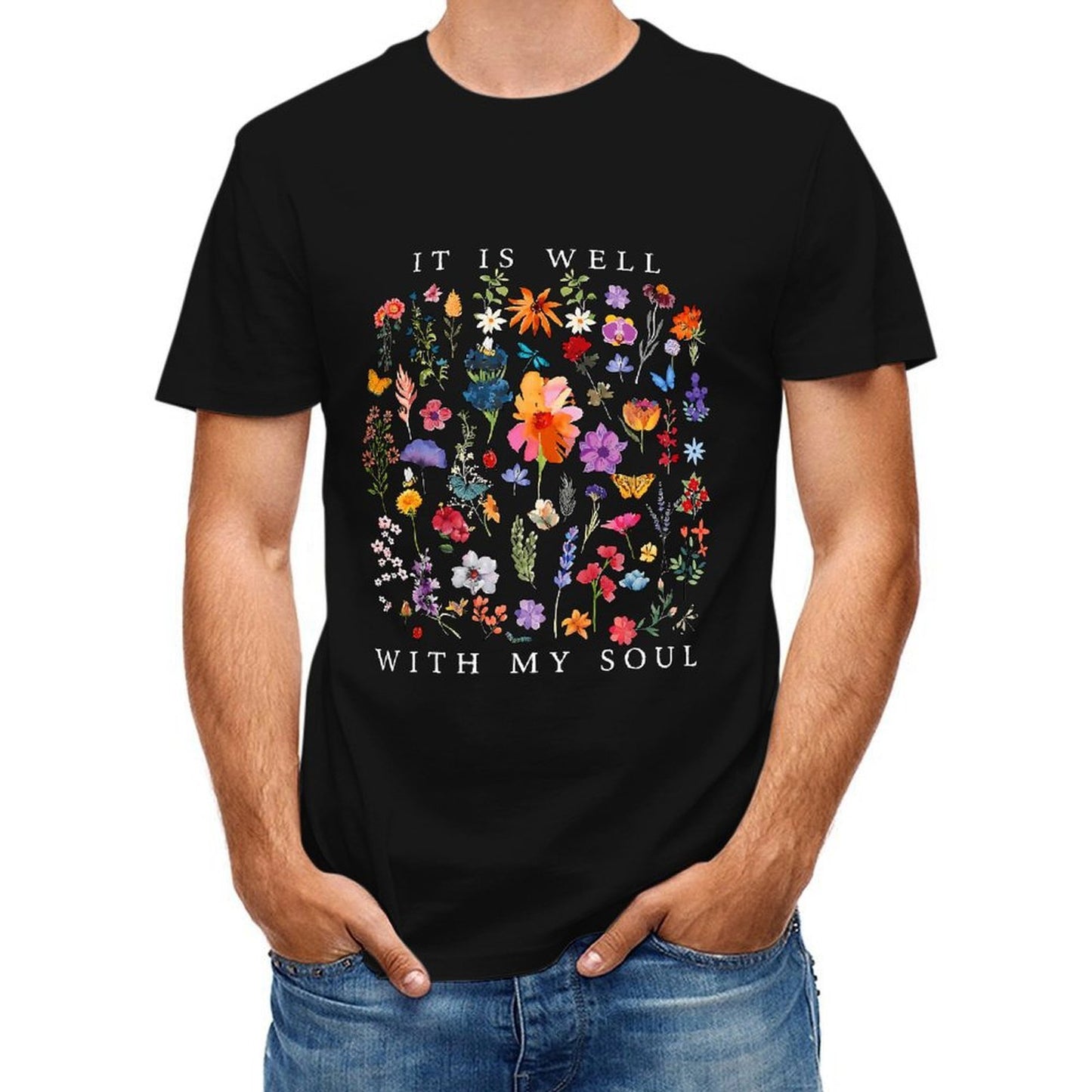 Inkmay Casual Cotton T-shirt Floral Design With Vibrant Colors Art Unisex T-shirtClassicLine TrueStyle T-Shirt