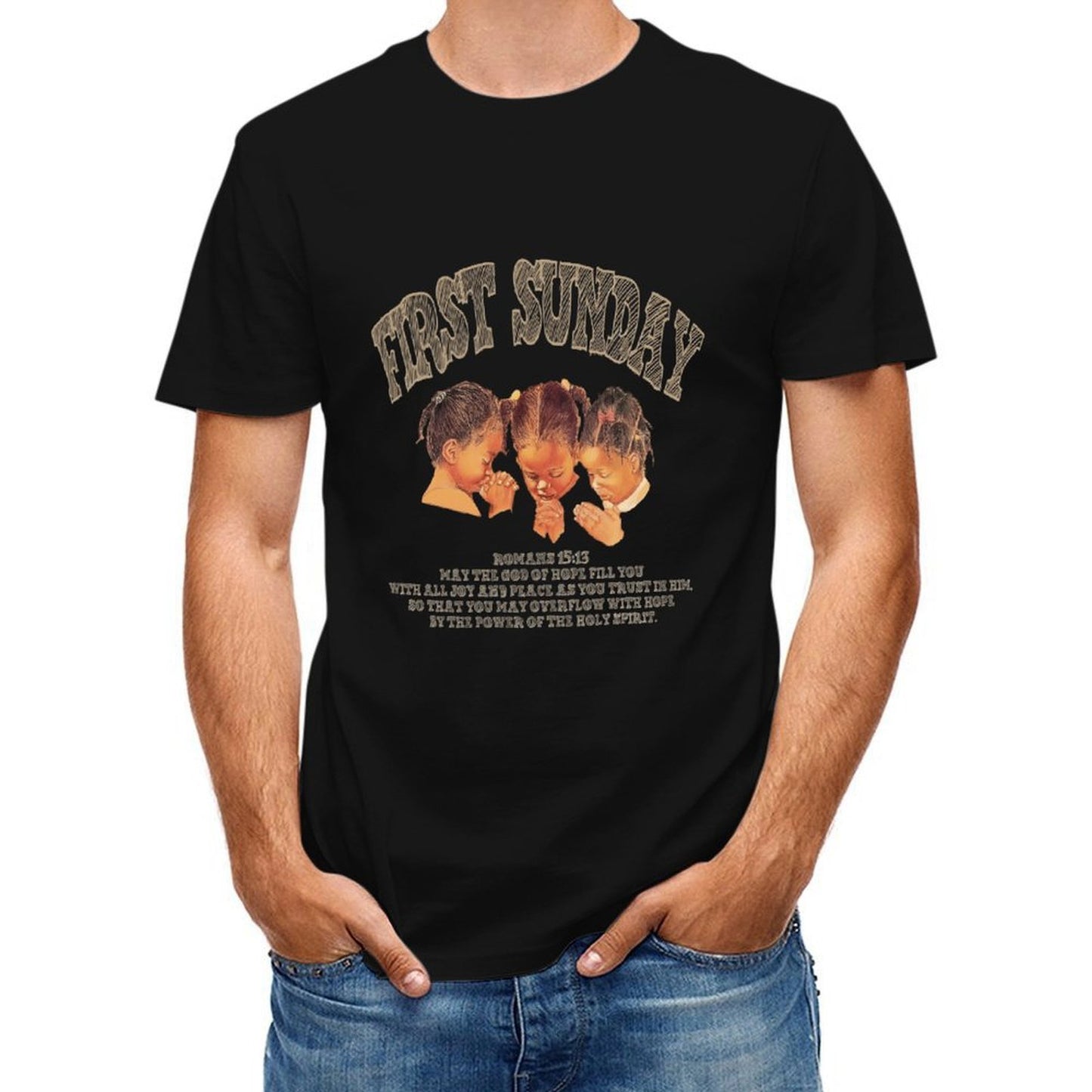 Inkmay Casual Cotton T-shirt First Sunday Children Praying Together Joyfully Unisex T-shirtCityStyle Moisture-Wicking T-Shirt