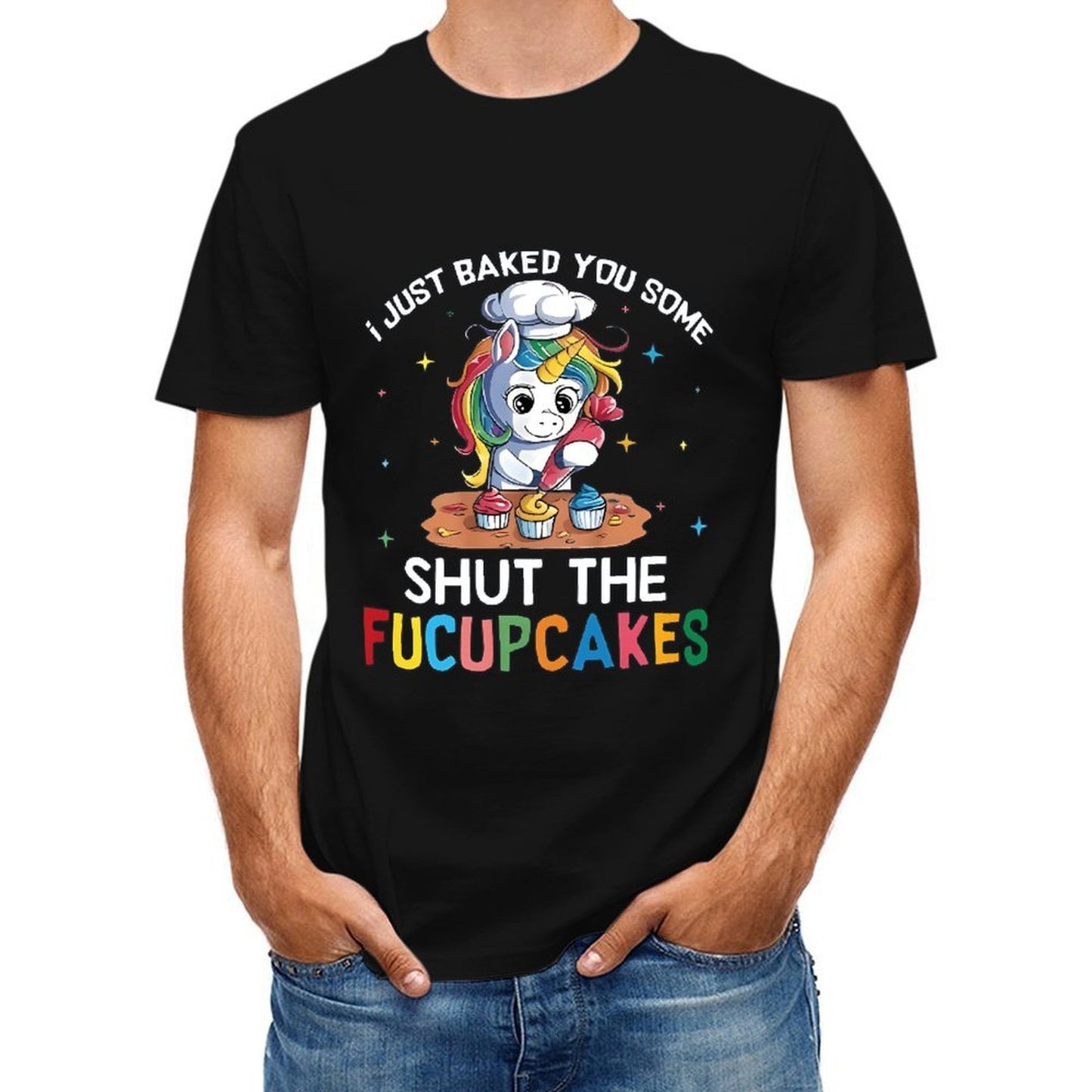 Inkmay Casual Cotton T-shirt Cute Unicorn Baking Cupcakes On Table Unisex T-shirtLong Lasting Performance T-Shirt