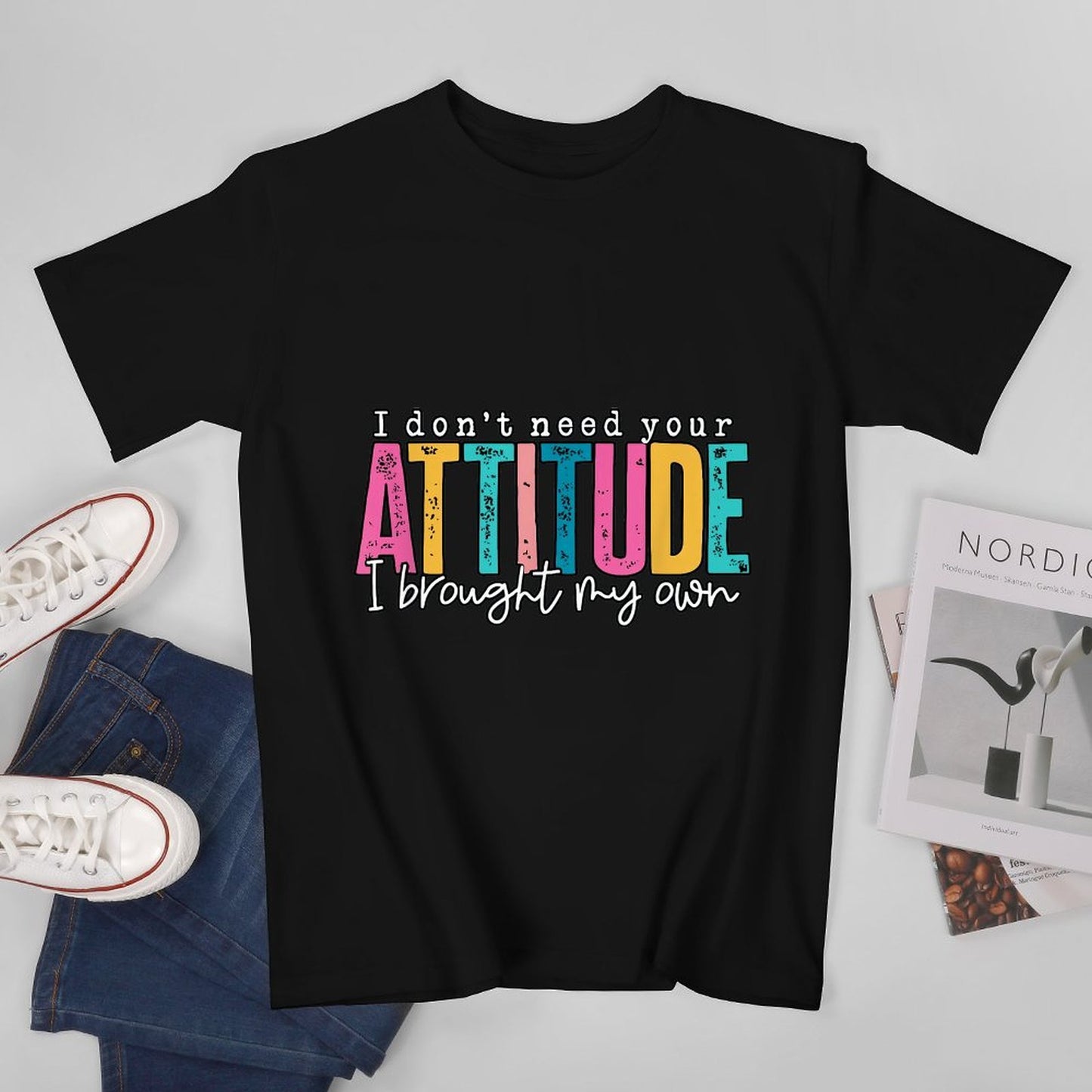 Inkmay Casual Cotton T-shirt Colorful Text With Attitude Design Elements Unisex T-shirtTrueComfort Slim Fit T-Shirt