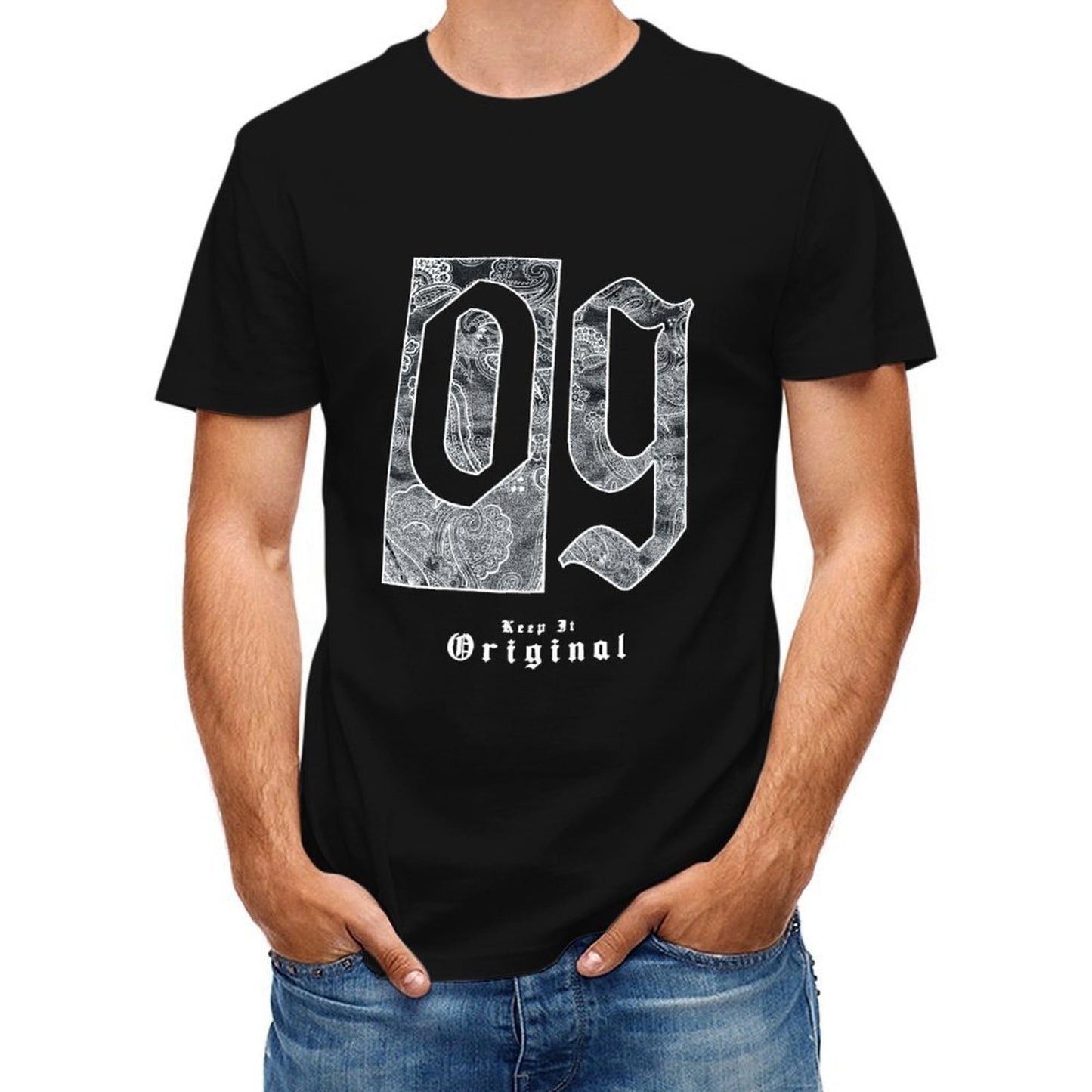 Inkmay Casual Cotton T-shirt Paisley Design On Fabric Artwork Prints Unisex T-shirtComfort Double-Stitched T-Shirt