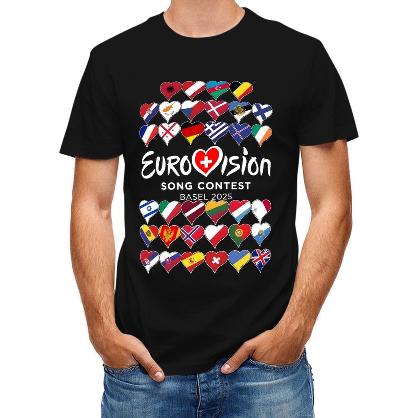 Inkmay Casual Cotton T-shirt Eurovision Song Contest Flags Heart Design Unisex T-shirtActiveLine Eco / Sustainable T-Shirt