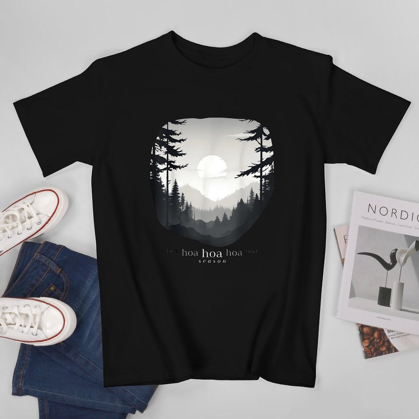 Inkmay Casual Cotton T-shirt Forest Landscape With Sun And Trees Unisex T-shirtWeekend Simple T-Shirt