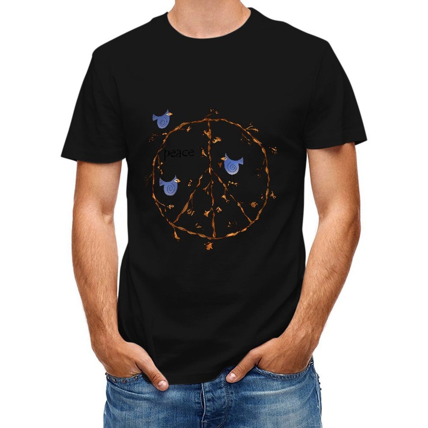 Inkmay Casual Cotton T-shirt Peace Sign With Birds And Branches Unisex T-shirtPureStyle Premium T-Shirt