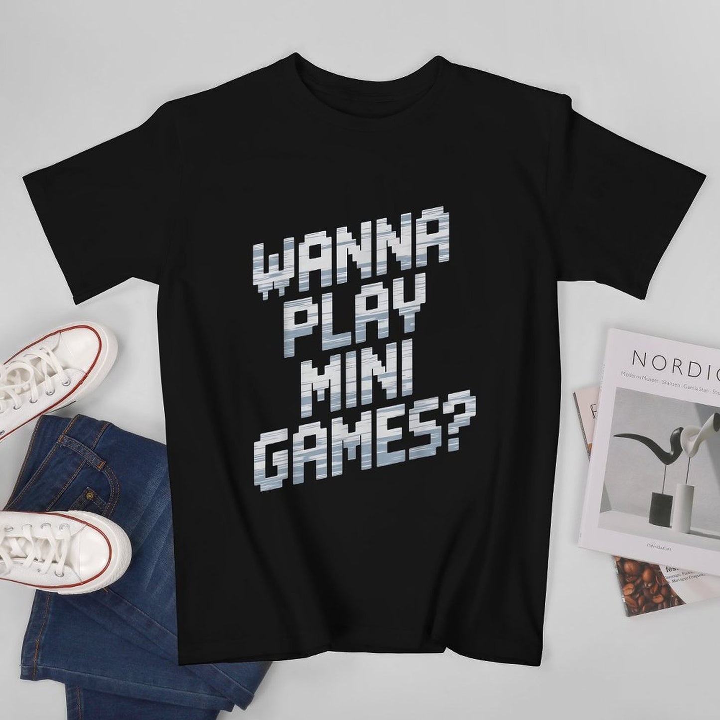 Inkmay Casual Cotton T-shirt Wanna Play Mini Games Pattern Unisex T-shirtSmooth Feel Relaxed Fit T-Shirt