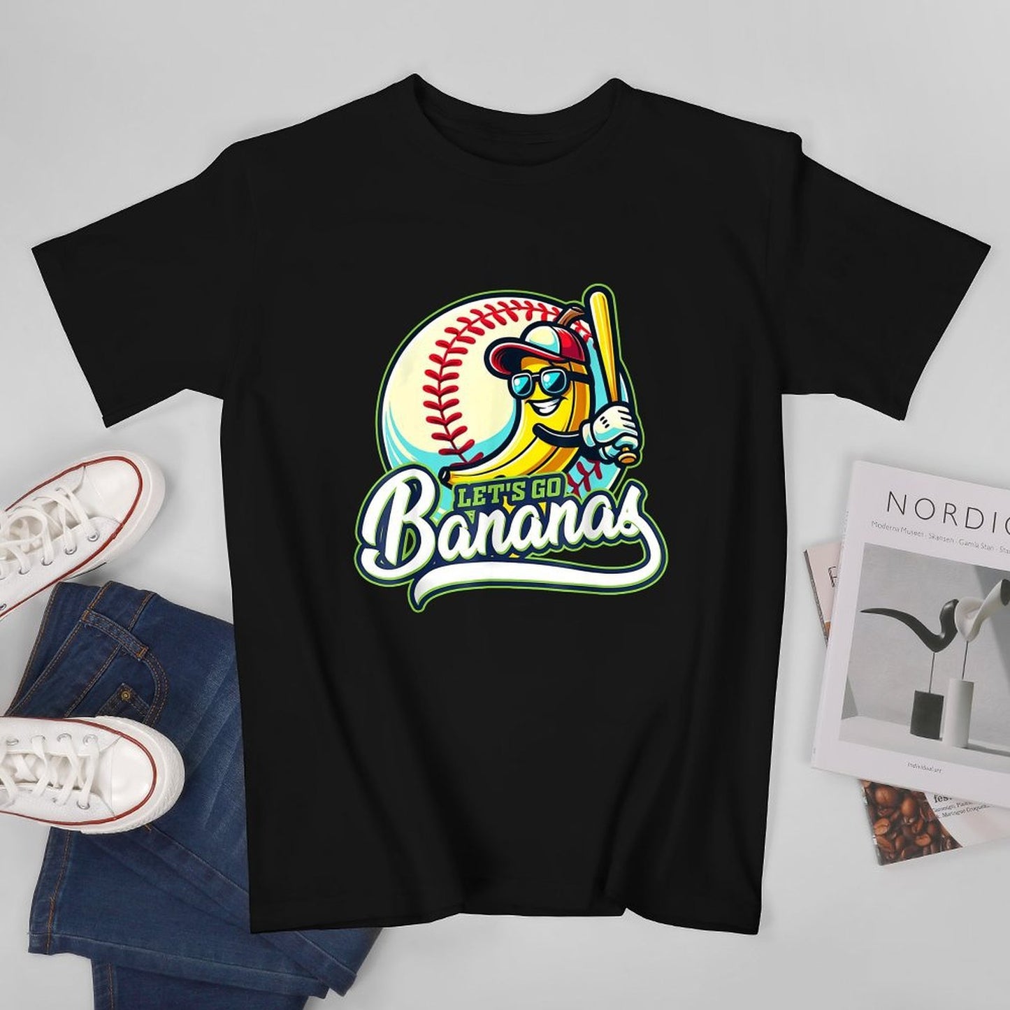 Inkmay Casual Cotton T-shirt Baseball Banana Holding Bat Let S Unisex T-shirtFresh ComfortLine T-Shirt