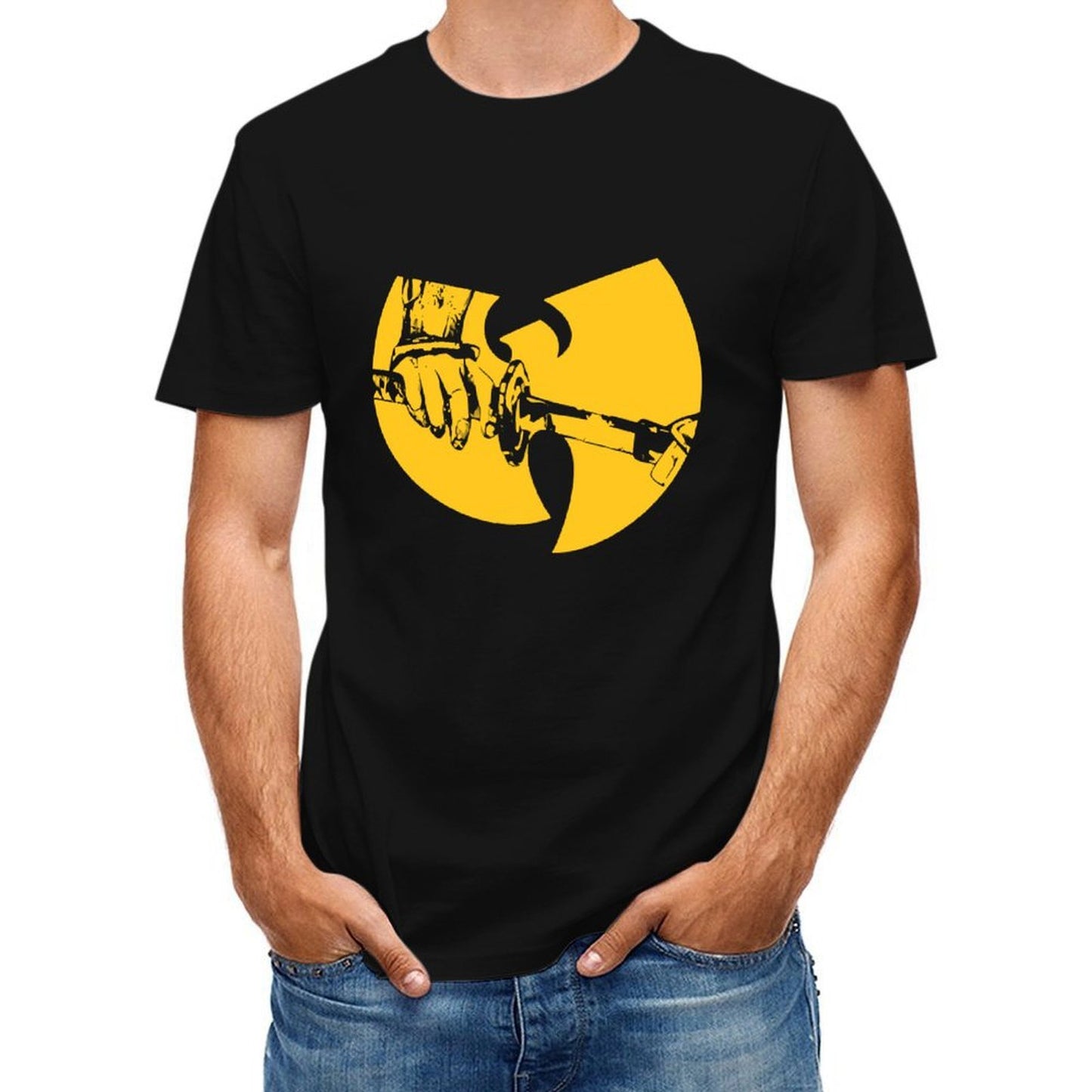 Inkmay Casual Cotton T-shirt Solid Yellow Background With White Lines Unisex T-shirtHeavyweight Heat-Transfer T-Shirt