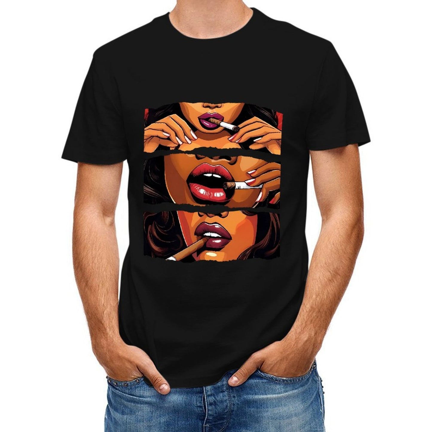 Inkmay Casual Cotton T-shirt Smoking Woman Artistic Pattern Prints Design Unisex T-shirtRecycled Natural T-Shirt