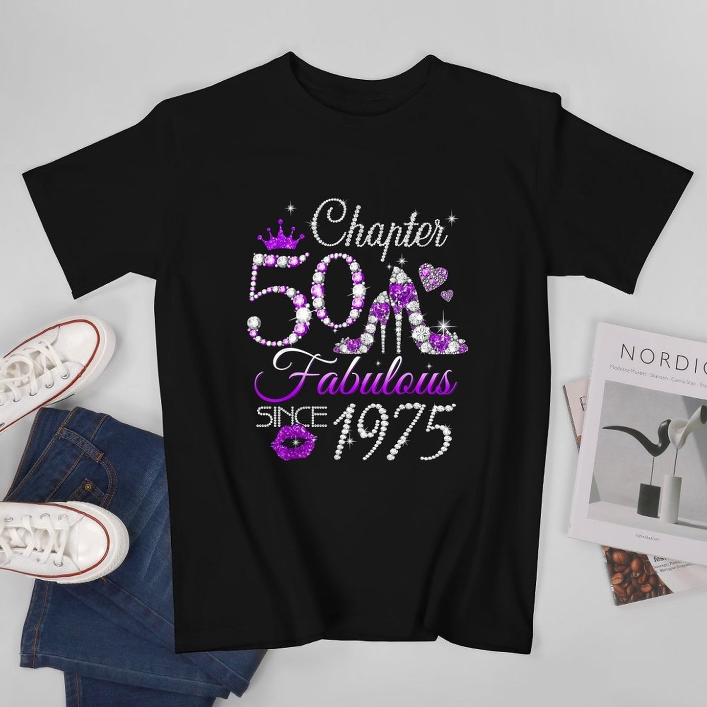 Inkmay Casual Cotton T-shirt Chapter Fifty Fabulous Since Nineteen Seventy Unisex T-shirtTrueStyle Fitted T-Shirt