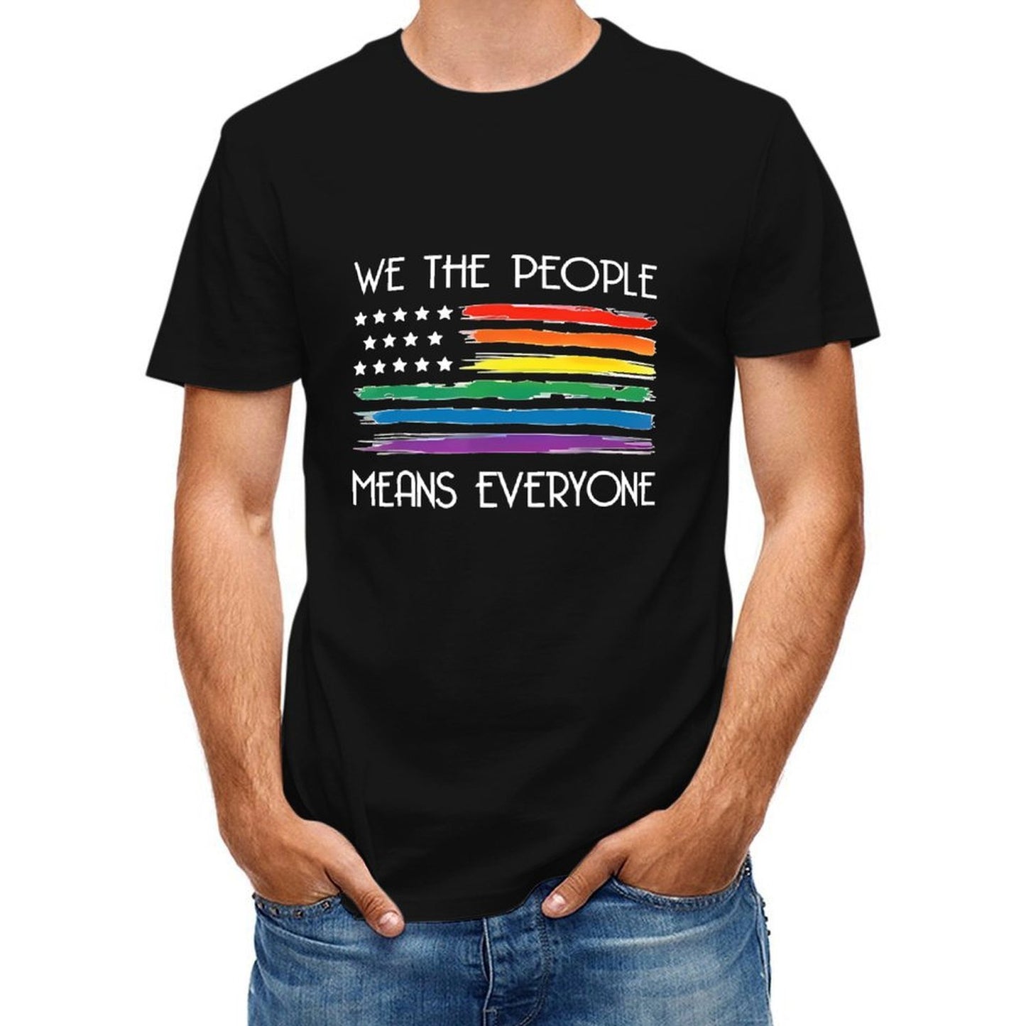 Inkmay Casual Cotton T-shirt Rainbow Stripes On White Background Art Unisex T-shirtFitted On-Demand T-Shirt
