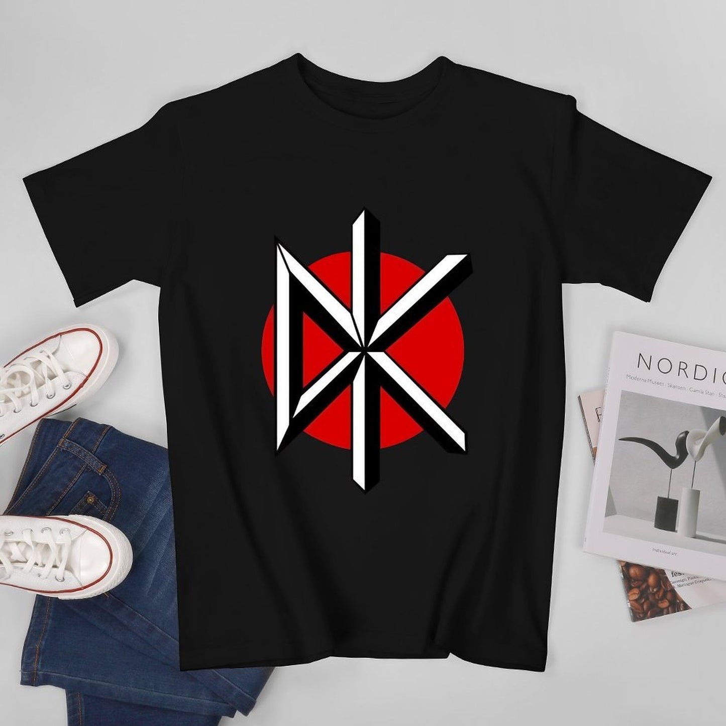 Inkmay Casual Cotton T-shirt Red And White Cross Pattern Design Unisex T-shirtLifestyle On-Demand T-Shirt