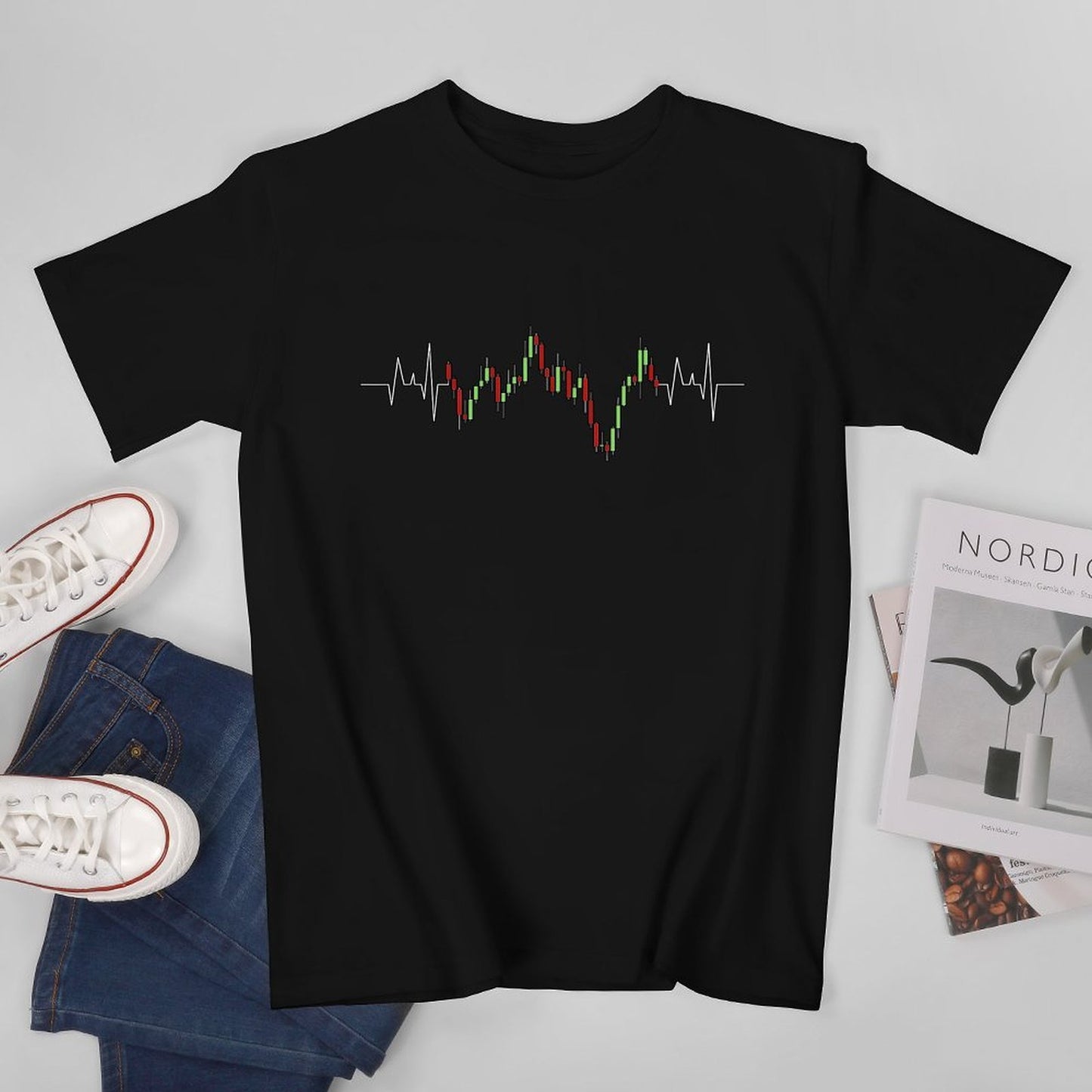 Inkmay Casual Cotton T-shirt Candlestick Chart With Volatility Spikes Unisex T-shirtActiveWear Heat-Transfer T-Shirt