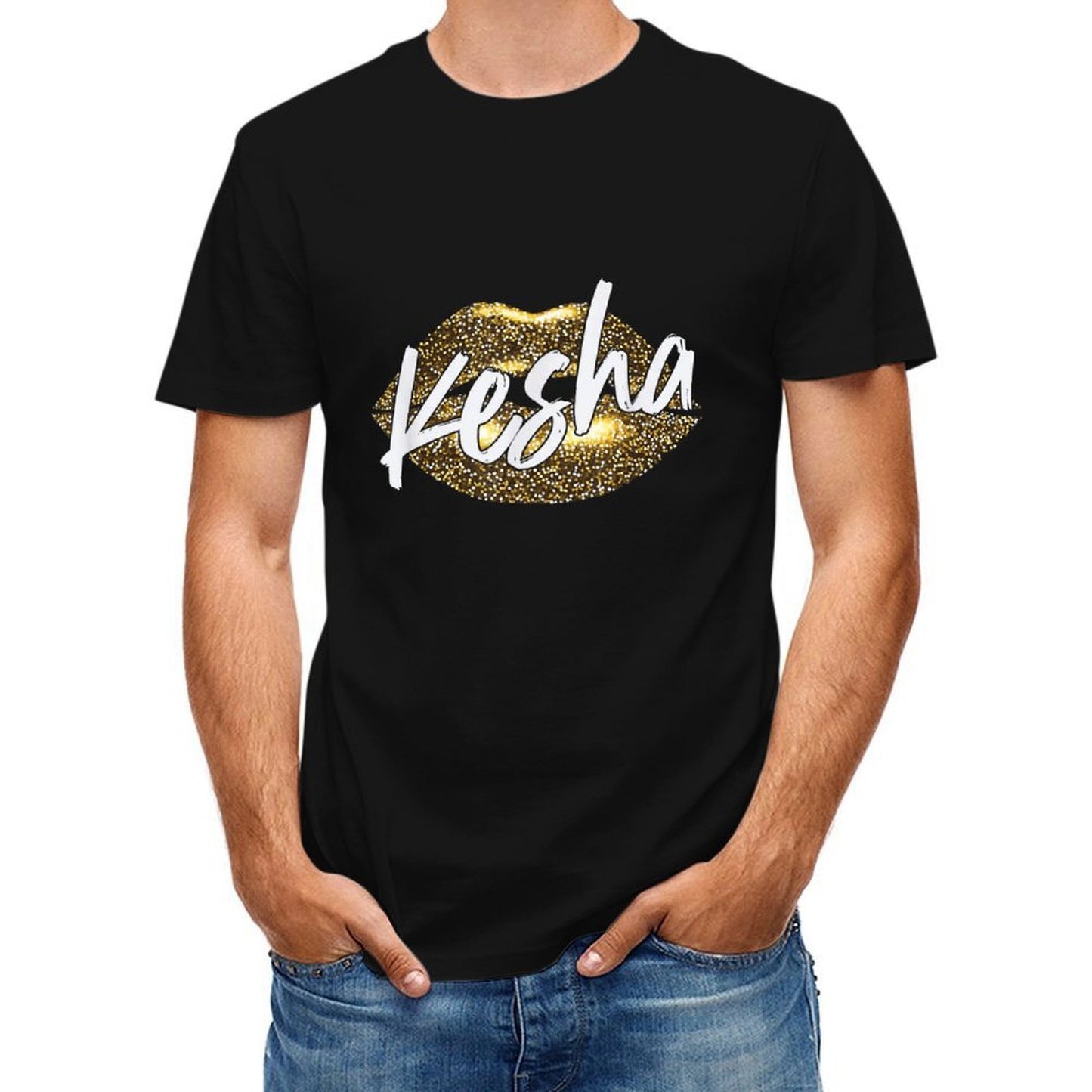 Inkmay Casual Cotton T-shirt Golden Lips With Kesha Written Unisex T-shirtSmoothWear Crewneck T-Shirt