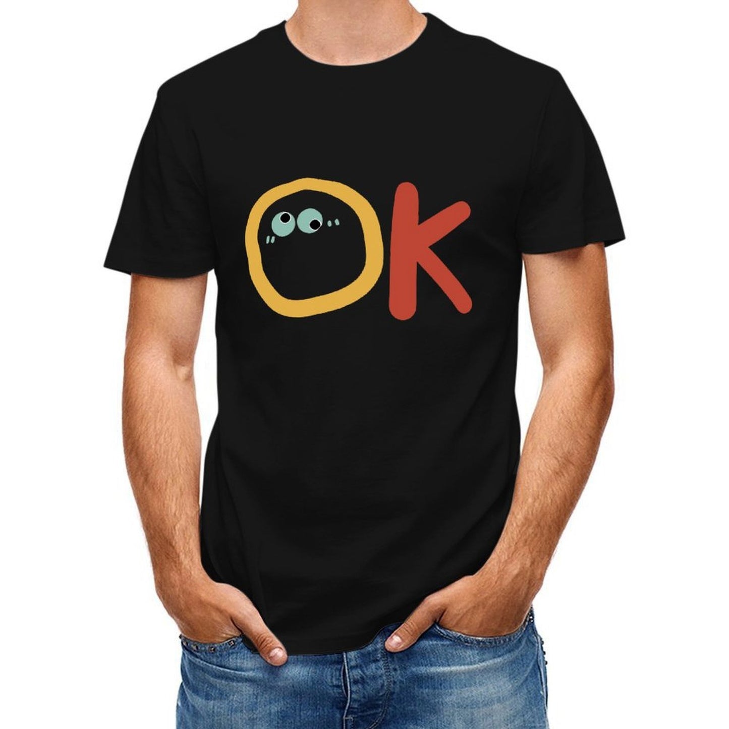 Inkmay Casual Cotton T-shirt Ok With Eyes And Red Unisex T-shirtActiveLine Strong T-Shirt