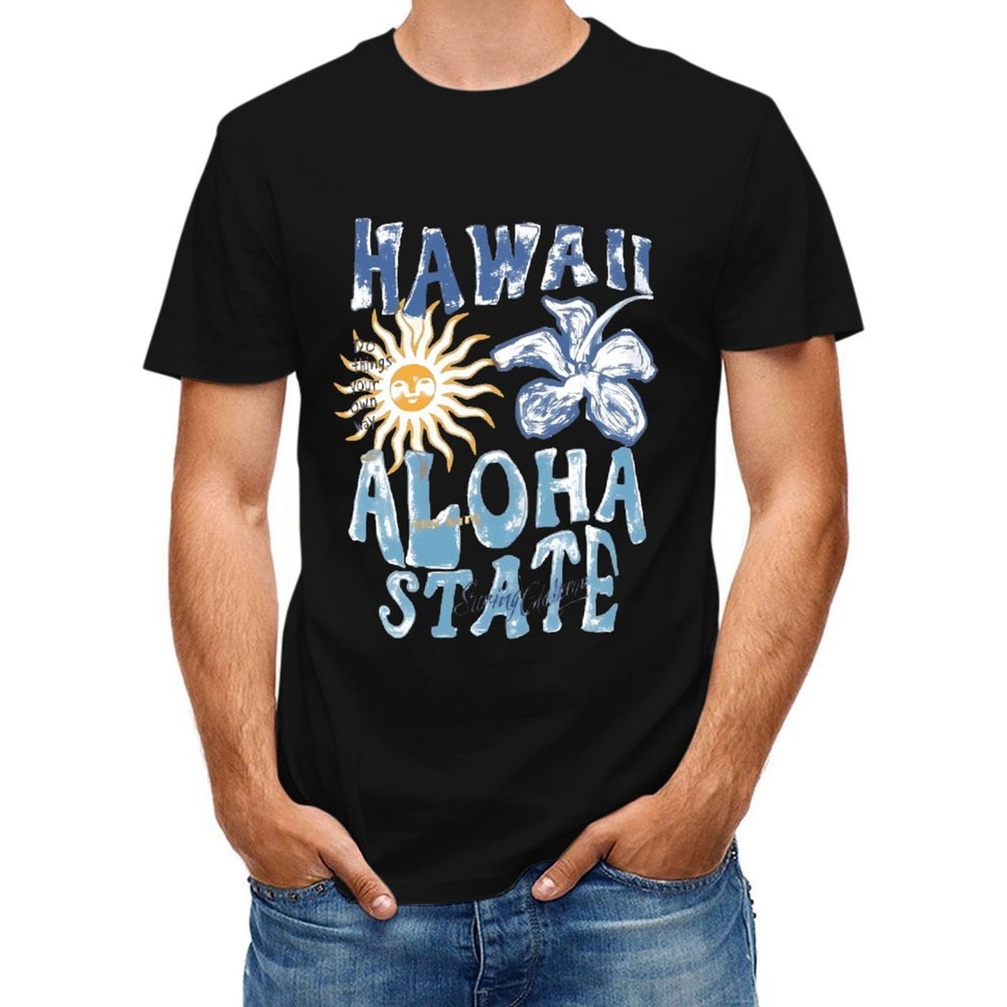 Inkmay Casual Cotton T-shirt Hawaii Aloha State Sunflower And Sunshine Unisex T-shirtActiveStyle Daily T-Shirt