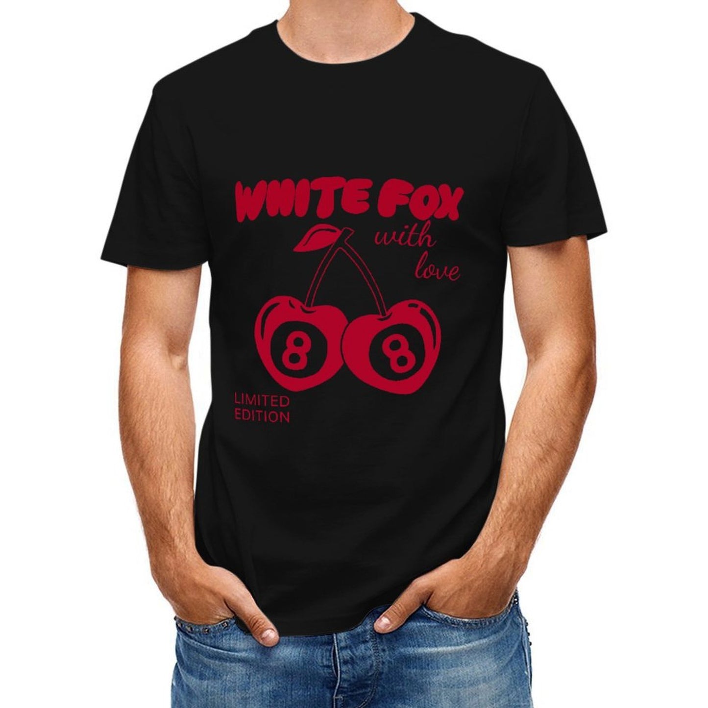 Inkmay Casual Cotton T-shirt Cherry Pattern Prints In Red Color Unisex T-shirtSeamless Daily T-Shirt
