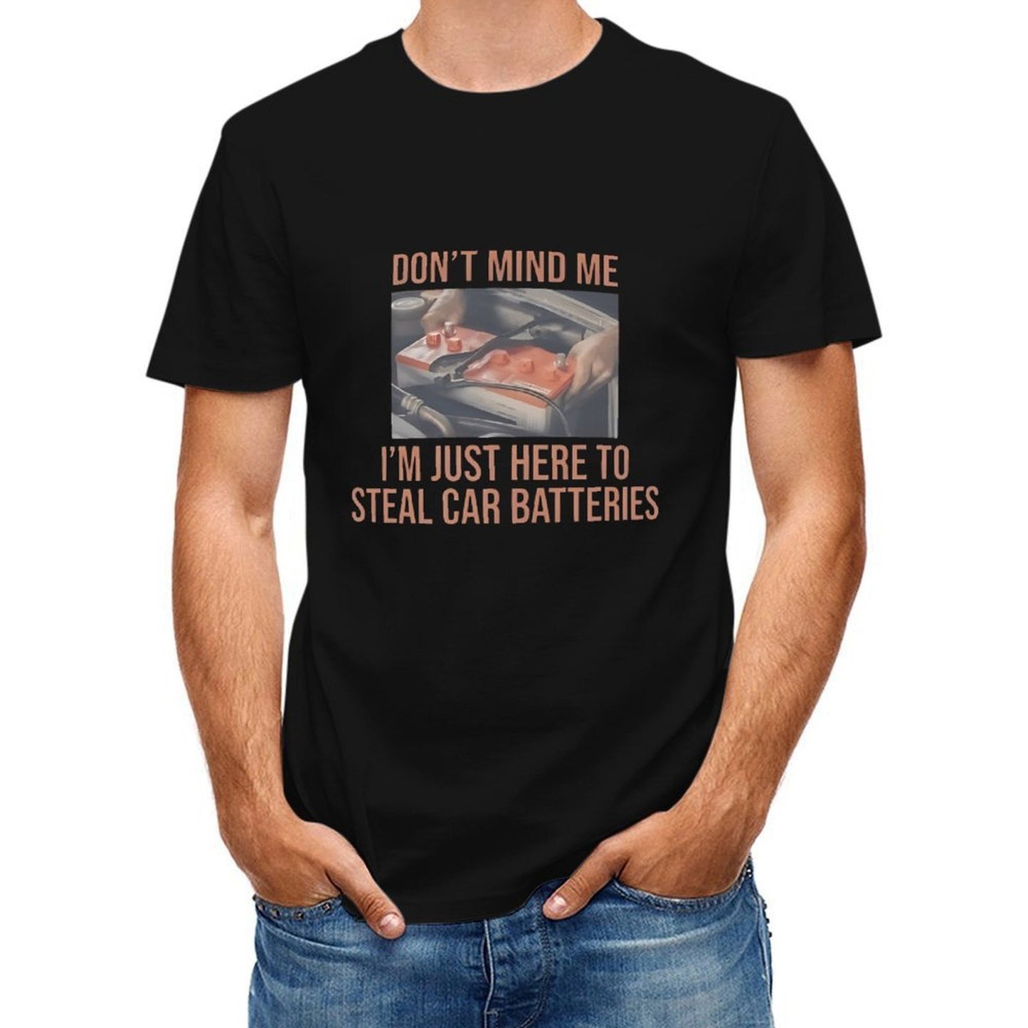 Inkmay Casual Cotton T-shirt Car Battery Theft Warning Sign Poster Unisex T-shirtEco-Conscious Lifestyle T-Shirt