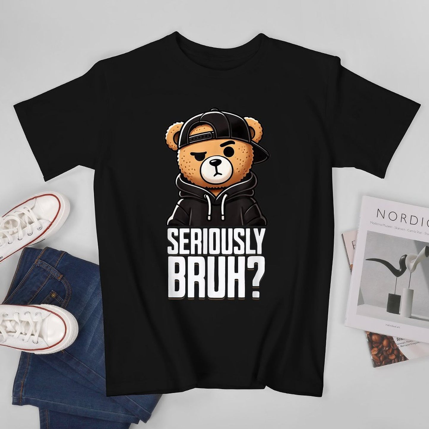 Inkmay Casual Cotton T-shirt Seriously Bruh Teddy Bear Wearing Clothes Unisex T-shirtClassicFit Original T-Shirt