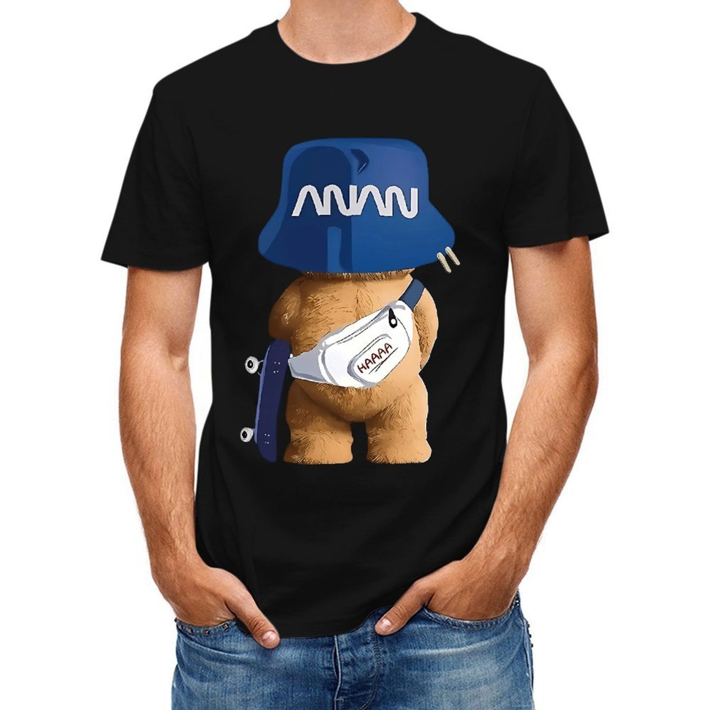Inkmay Casual Cotton T-shirt Funny Bear Wearing Blue Hat Unisex T-shirtBasicSeries TimelessStyle T-Shirt