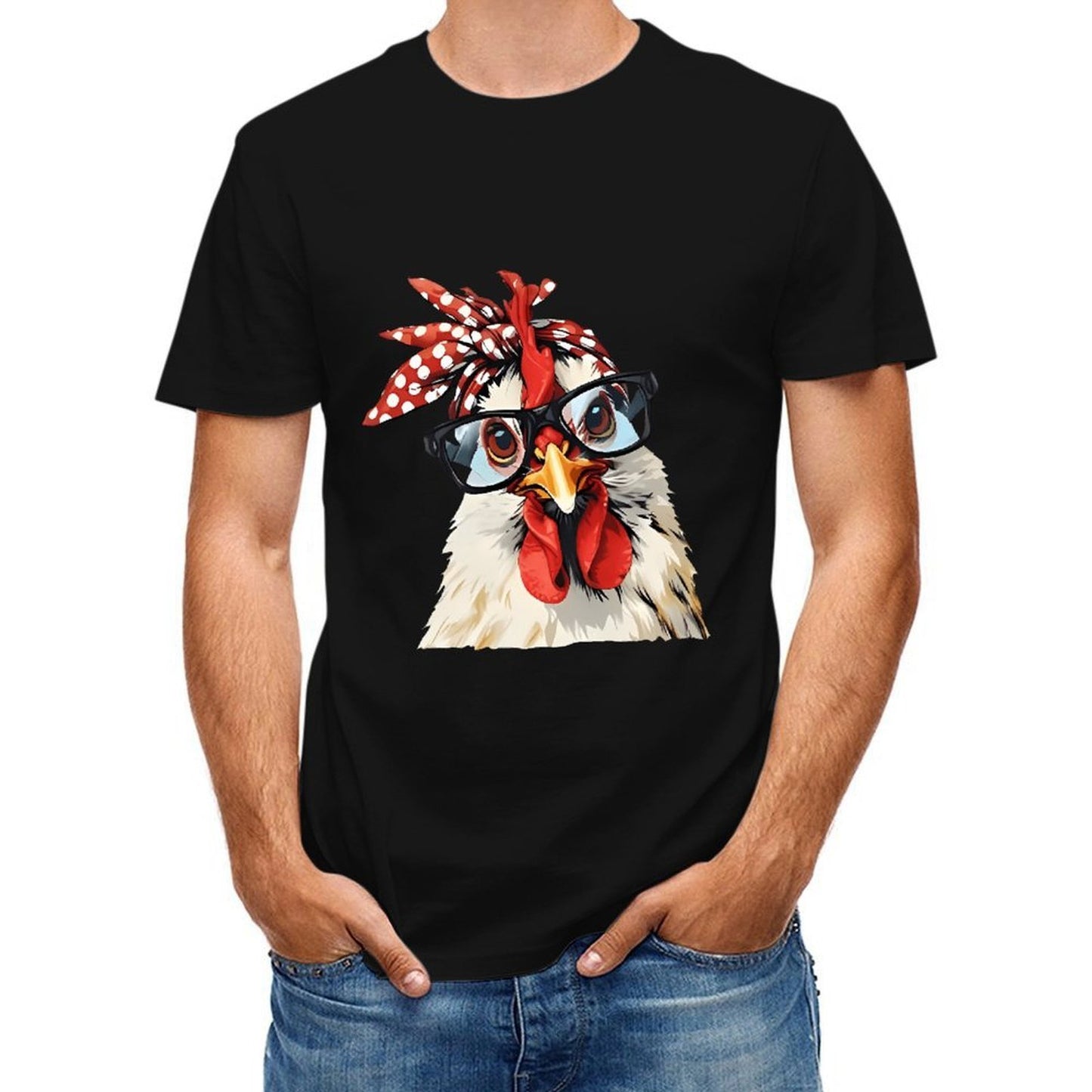 Inkmay Casual Cotton T-shirt Stylish Chicken With Glasses And Bandana Unisex T-shirt