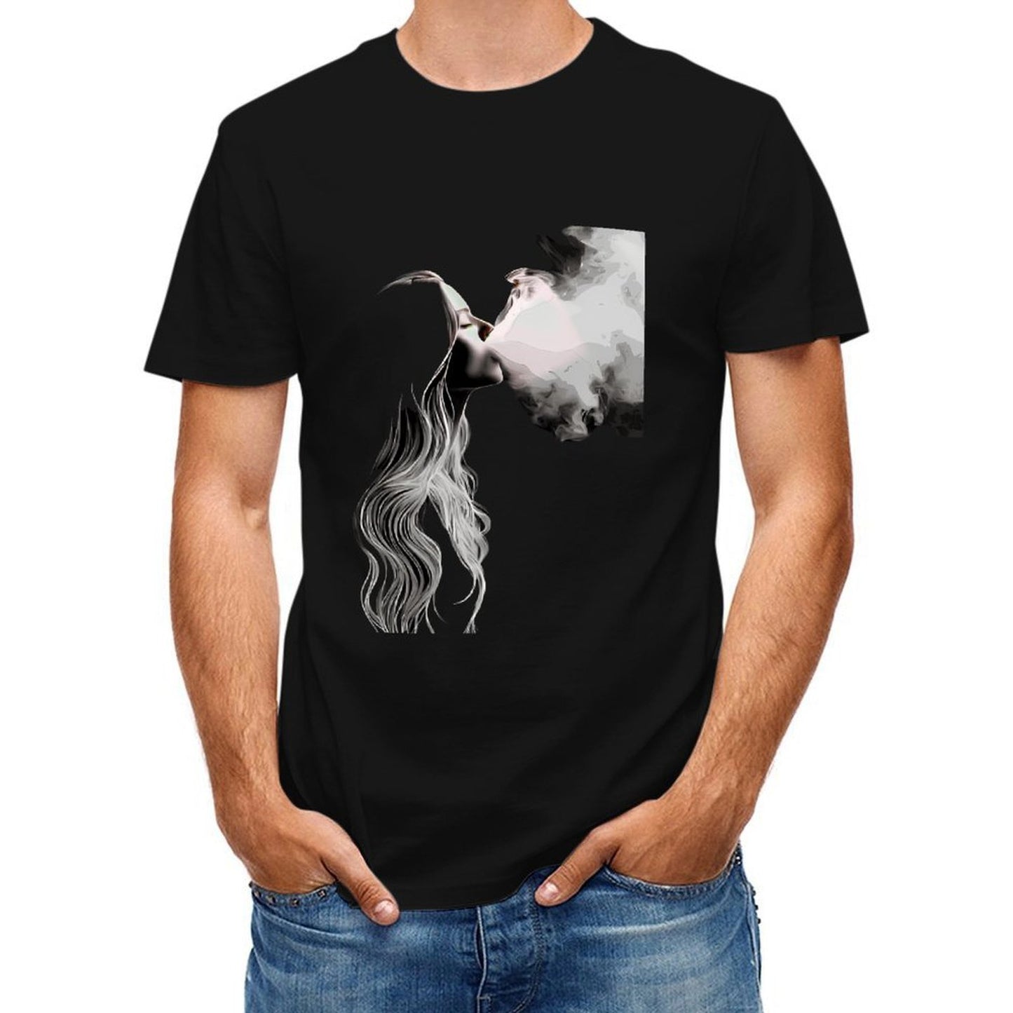 Inkmay Casual Cotton T-shirt Abstract Woman With Smoke Surrounding Her Unisex T-shirtShrink-Resistant Edition T-Shirt