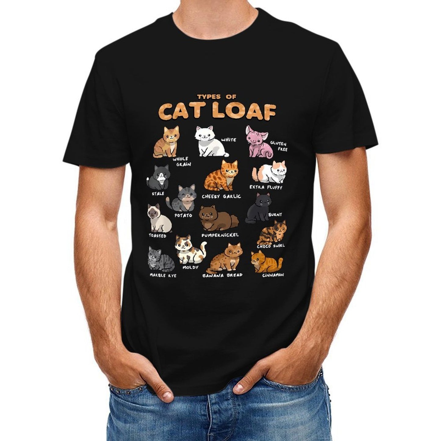 Inkmay Casual Cotton T-shirt Cat Loaf Types Illustrated Cartoonishly Unisex T-shirtRegularFit Durable T-Shirt