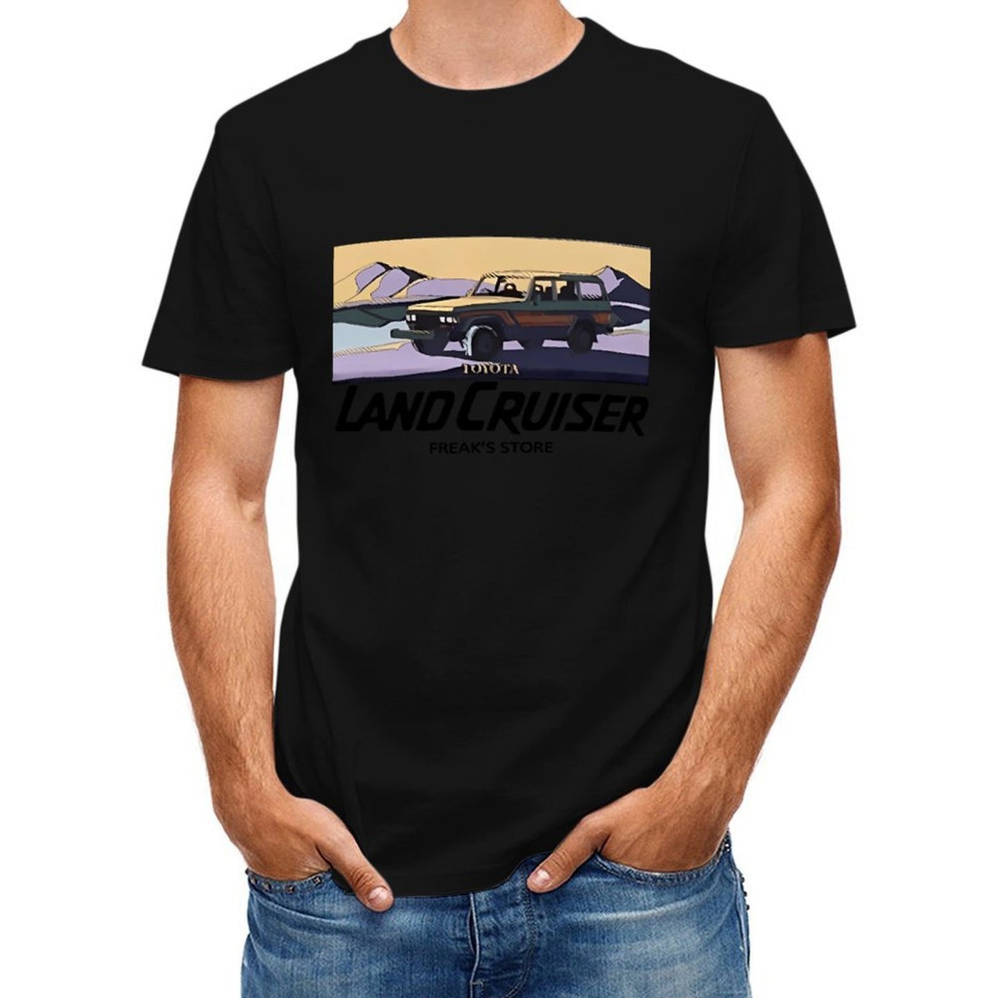 Inkmay Casual Cotton T-shirt Toyota Car In Desert Landscape Art Unisex T-shirtCoreLine Batch-Printed T-Shirt