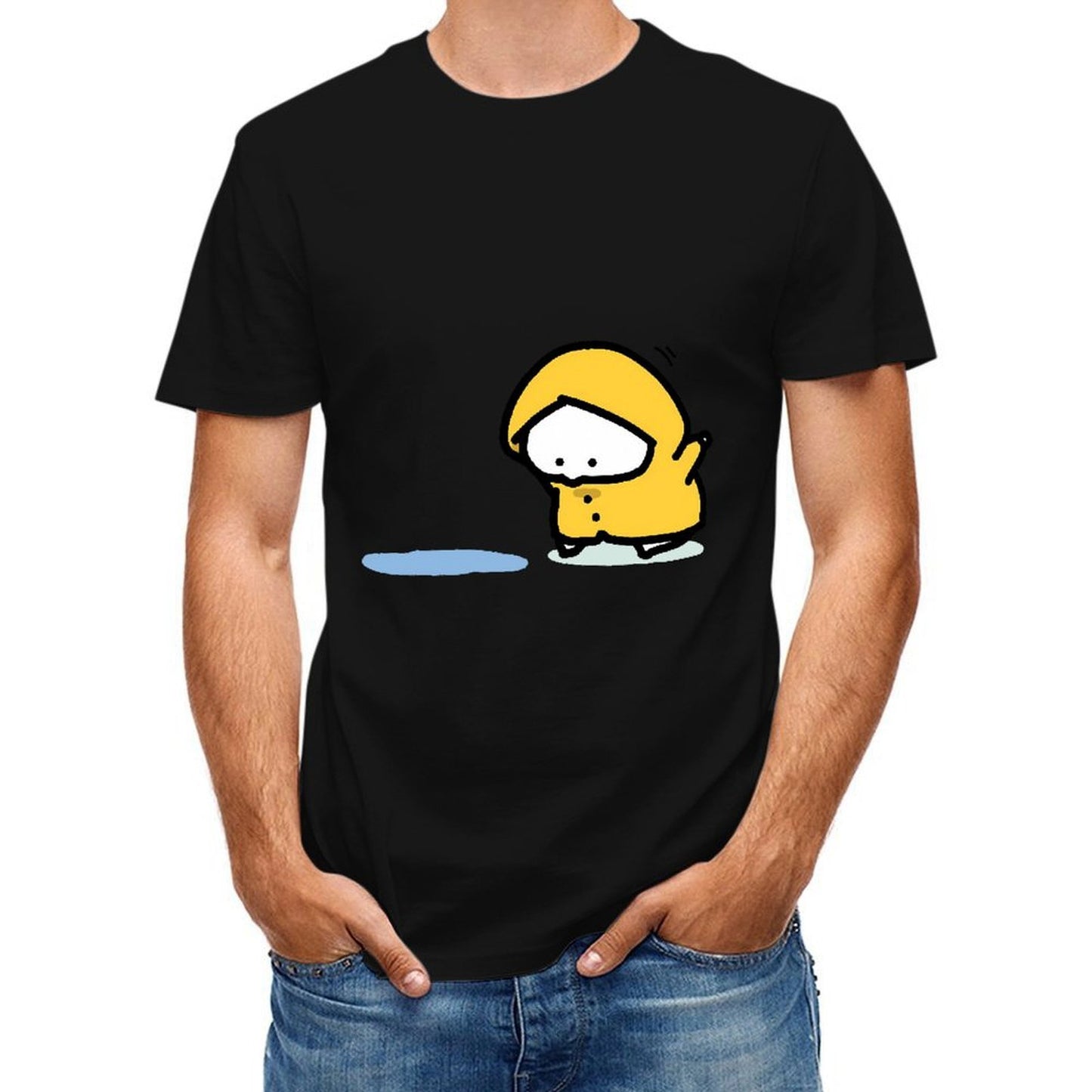 Inkmay Casual Cotton T-shirt Yellow Duck Wearing Raincoat On Black Unisex T-shirtRegular Pure T-Shirt