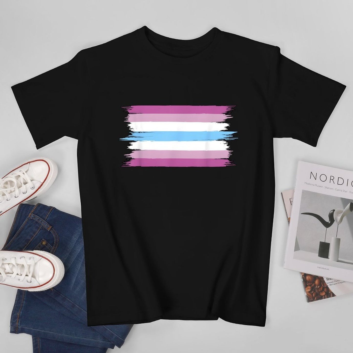 Inkmay Casual Cotton T-shirt Transgender Flag Colors Painted Brushstrokes Unisex T-shirtStreetLine ClassicLine T-Shirt