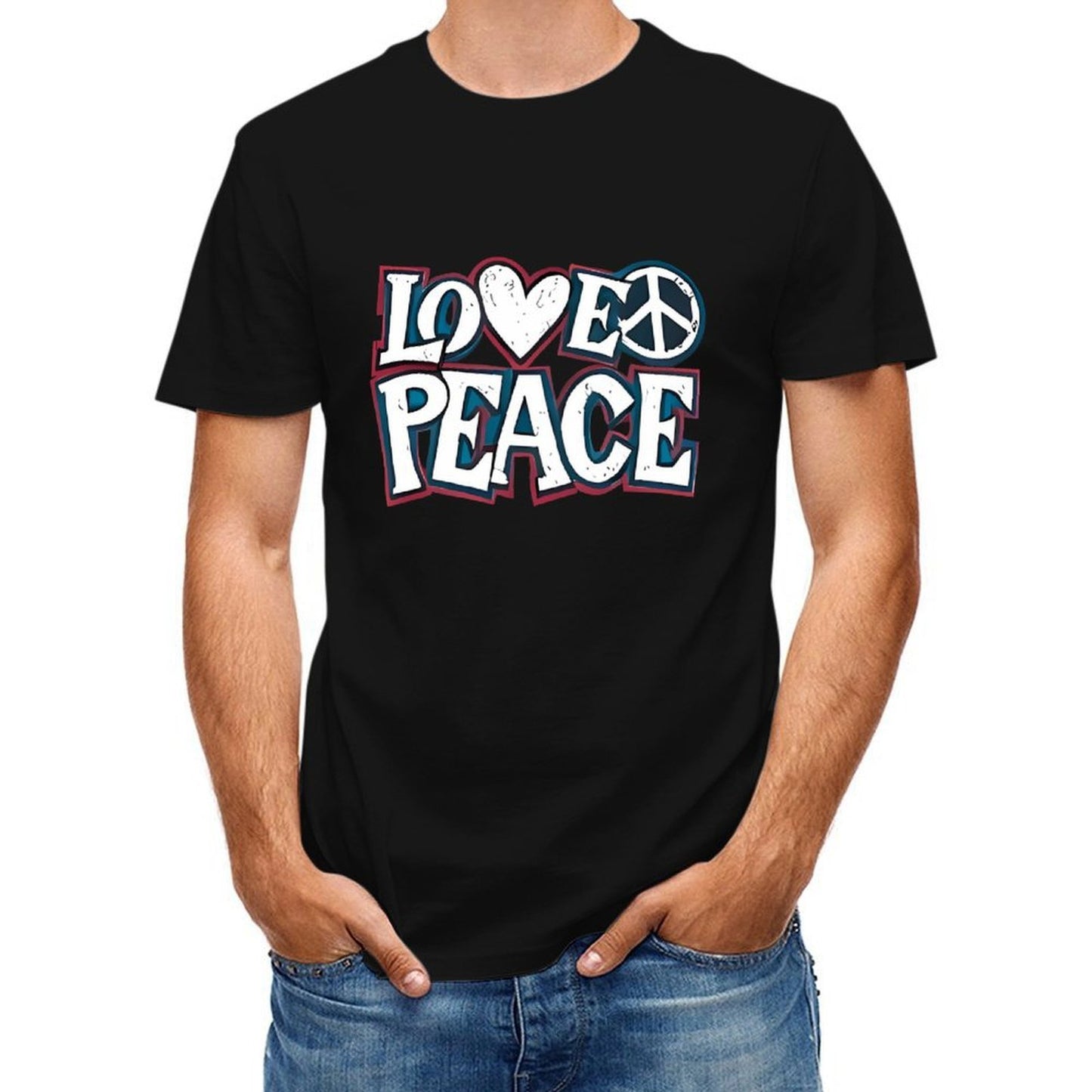 Inkmay Casual Cotton T-shirt Love Peace Pattern Prints With Symbols Unisex T-shirtSimpleFit StreetStyle T-Shirt