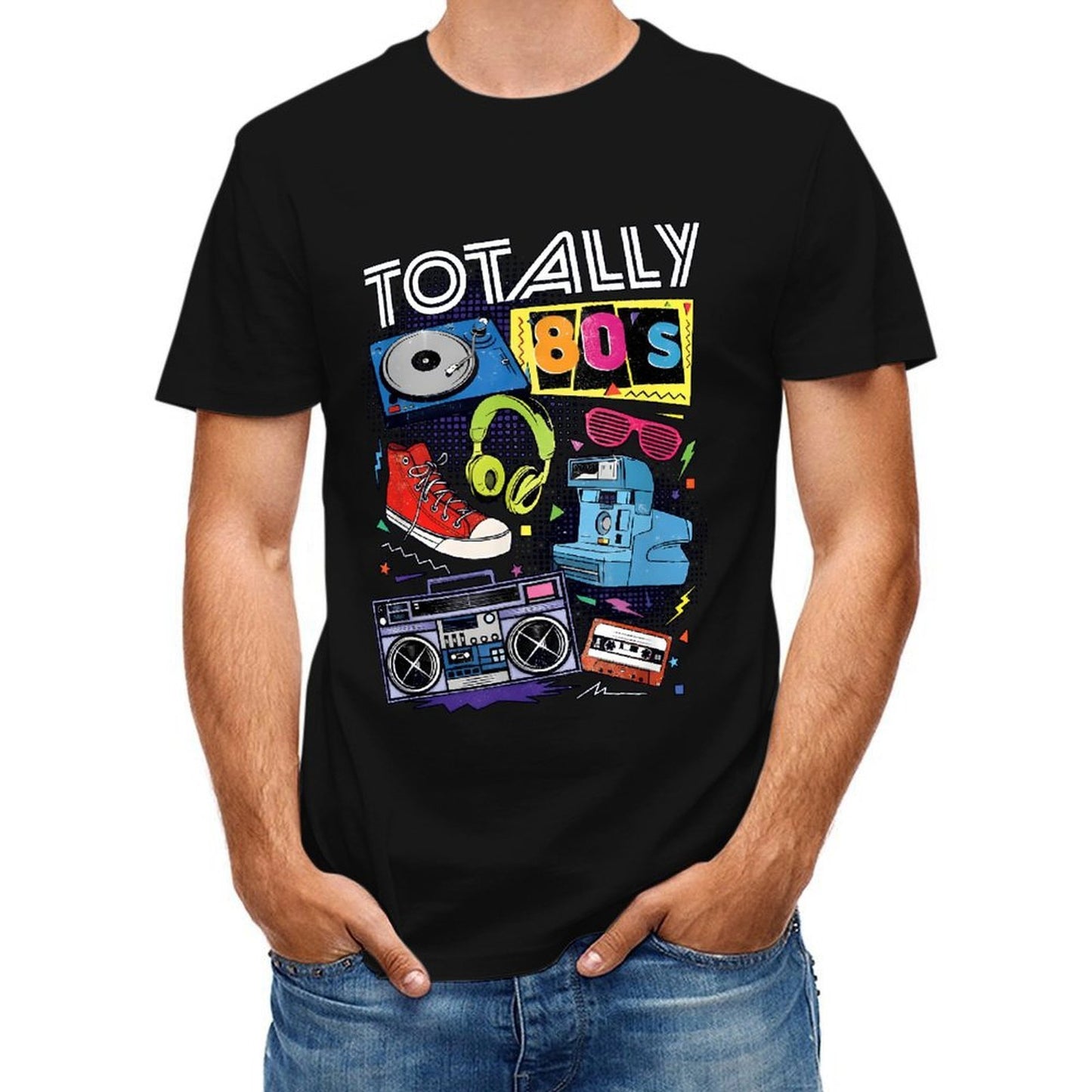 Inkmay Casual Cotton T-shirt Totally Eighties Retro Style Artwork Design Unisex T-shirtShrink-Resistant Performance T-Shirt