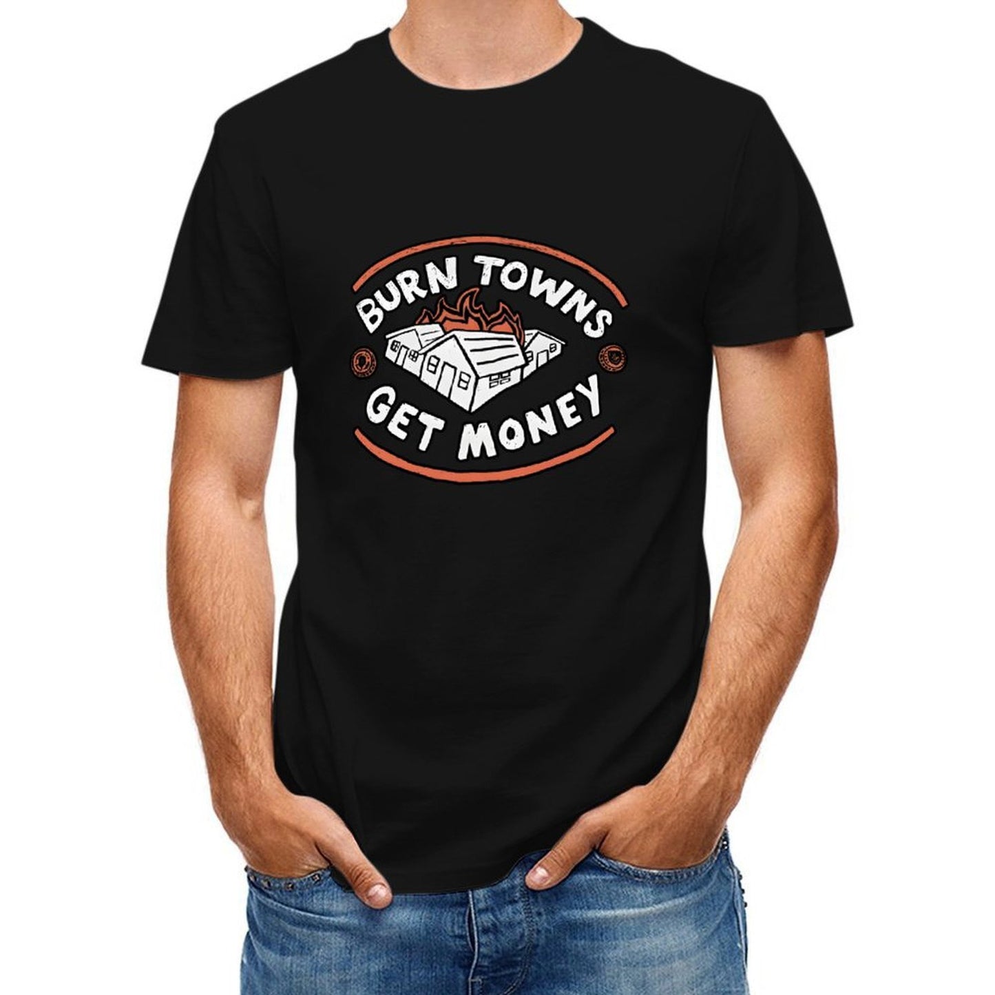Inkmay Casual Cotton T-shirt Burn Towns Get Money Pattern Print Unisex T-shirtStreetStyle Original T-Shirt