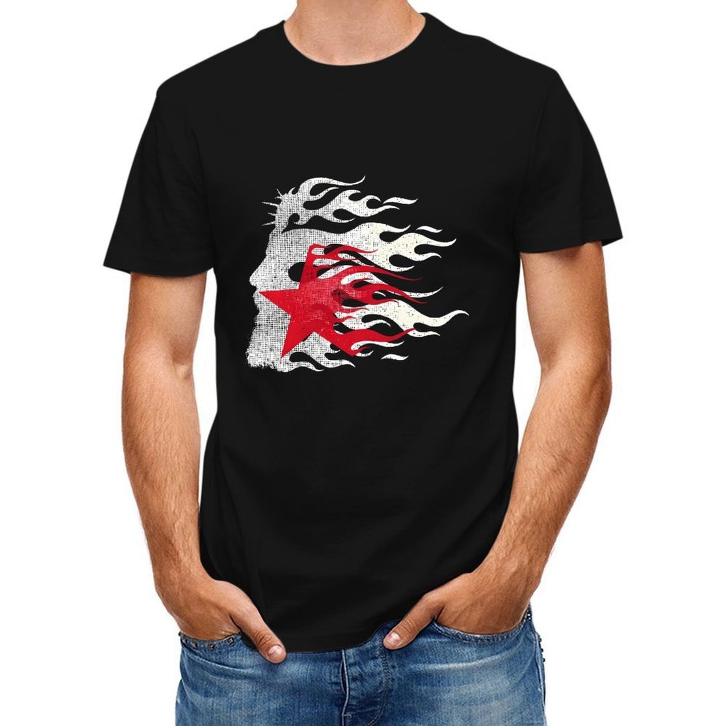 Inkmay Casual Cotton T-shirt Flame Star Profile Art Print Design Unisex T-shirt