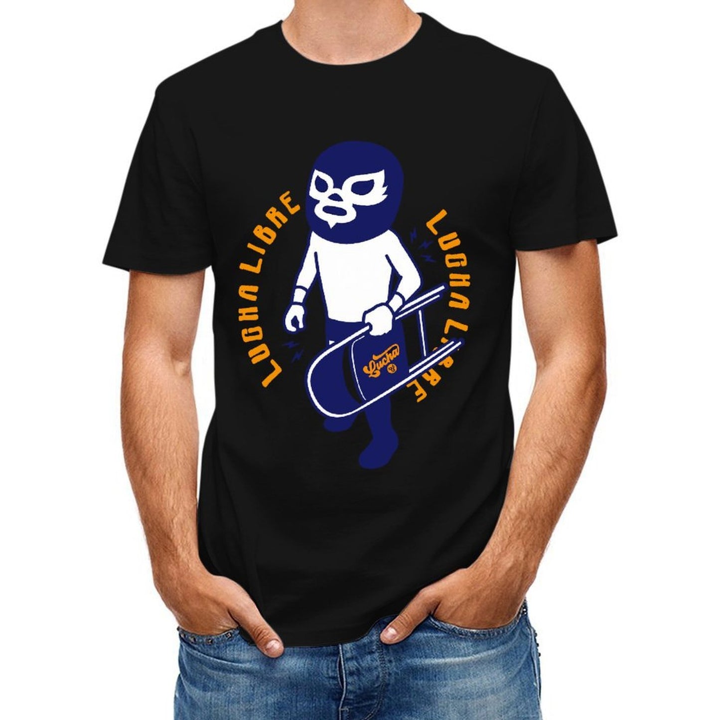 Inkmay Casual Cotton T-shirt Lucha Libre Mask With Guitar Design Unisex T-shirtActiveStyle Solid T-Shirt
