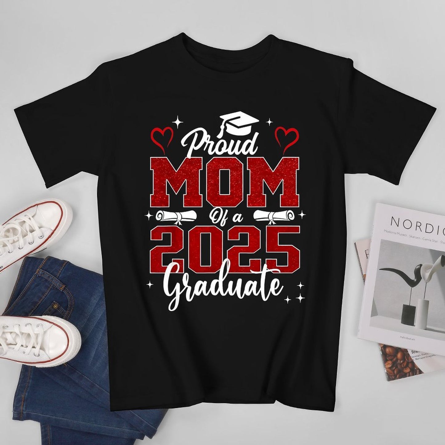 Inkmay Casual Cotton T-shirt Bold Red Text Mom Two Thousand Unisex T-shirtLogo-Ready Slim Fit T-Shirt
