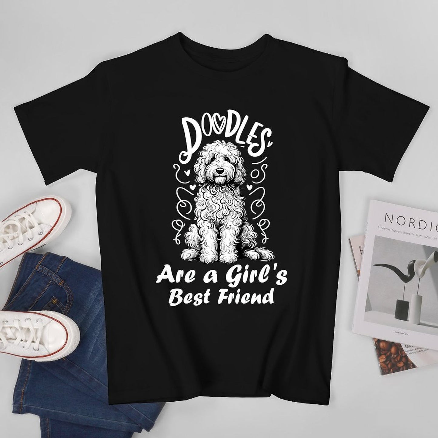 Inkmay Casual Cotton T-shirt Curly Haired Dog Sitting On Floor Unisex T-shirtClassicLine Standard T-Shirt