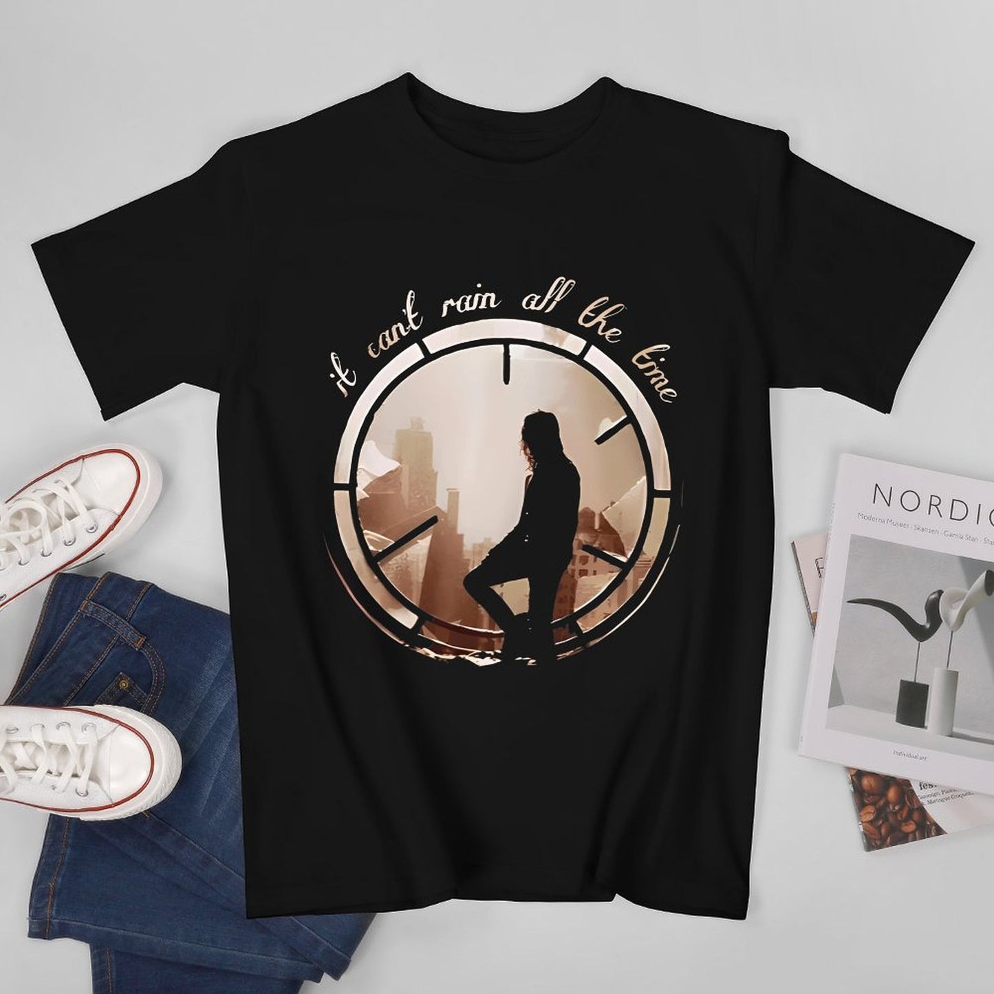 Inkmay Casual Cotton T-shirt Cityscape Silhouette Within Circular Frame Design Unisex T-shirtLogo-Ready RegularFit T-Shirt