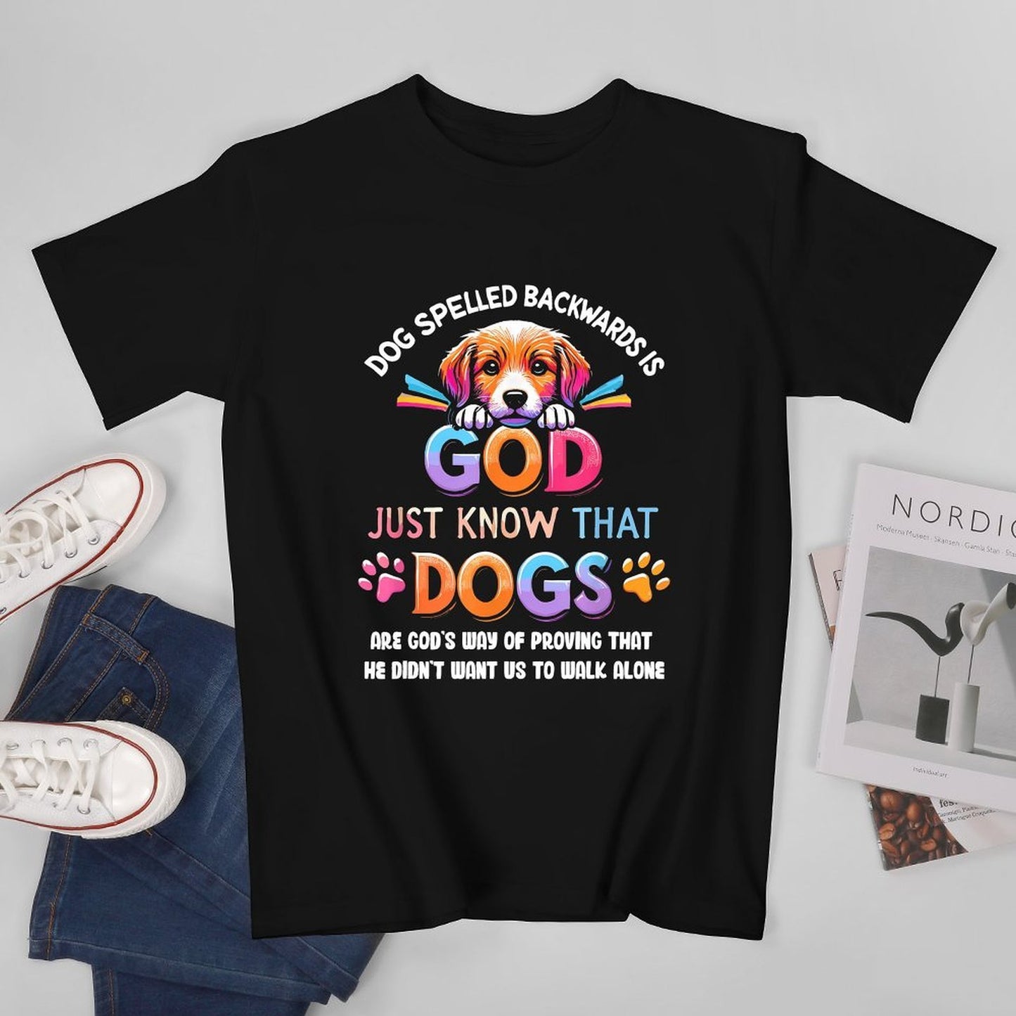 Inkmay Casual Cotton T-shirt God Just Know That Dogs Unisex T-shirtRetro Basic T-Shirt