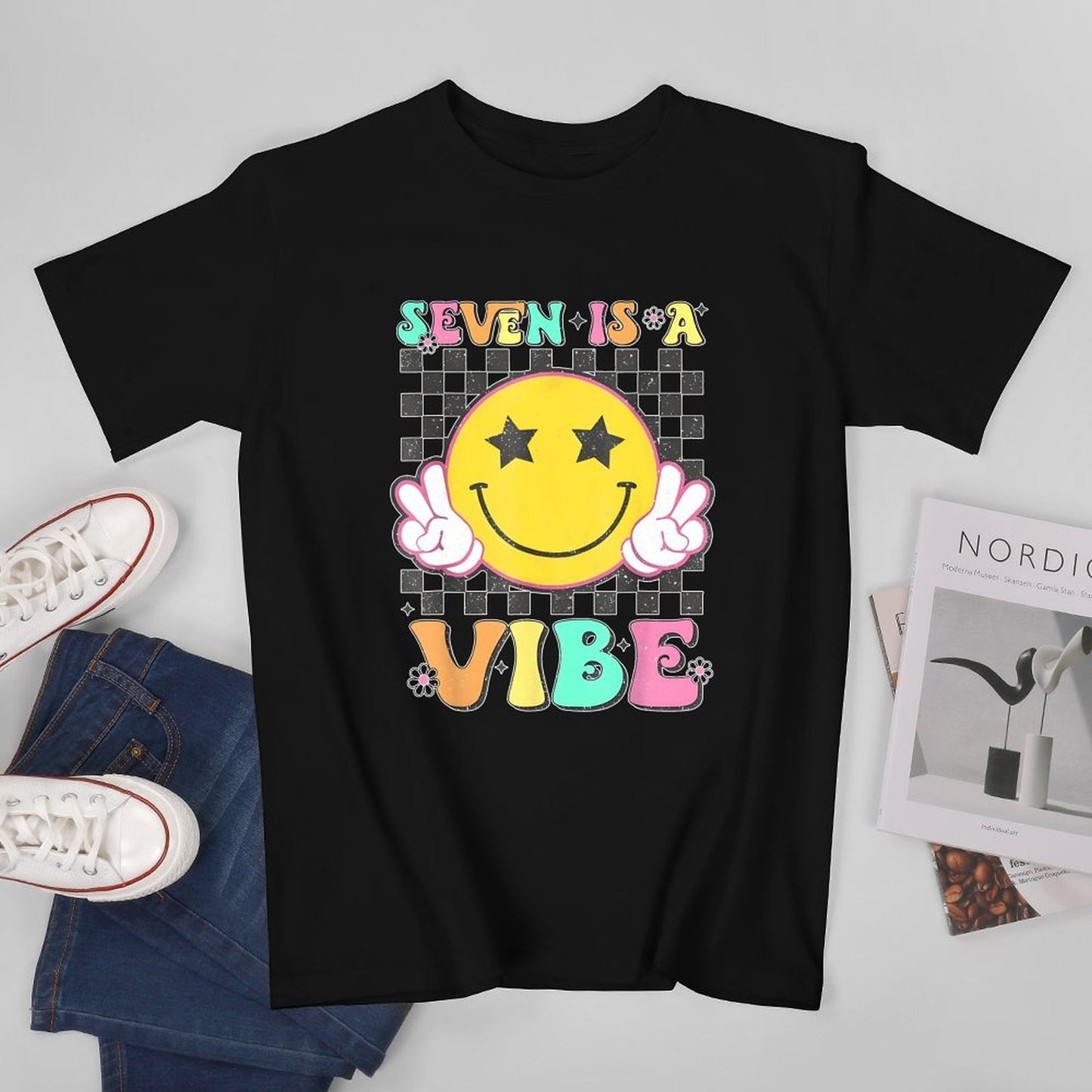 Inkmay Casual Cotton T-shirt Seven Is A Vibe Pattern Print Unisex T-shirtRegular Crewneck T-Shirt