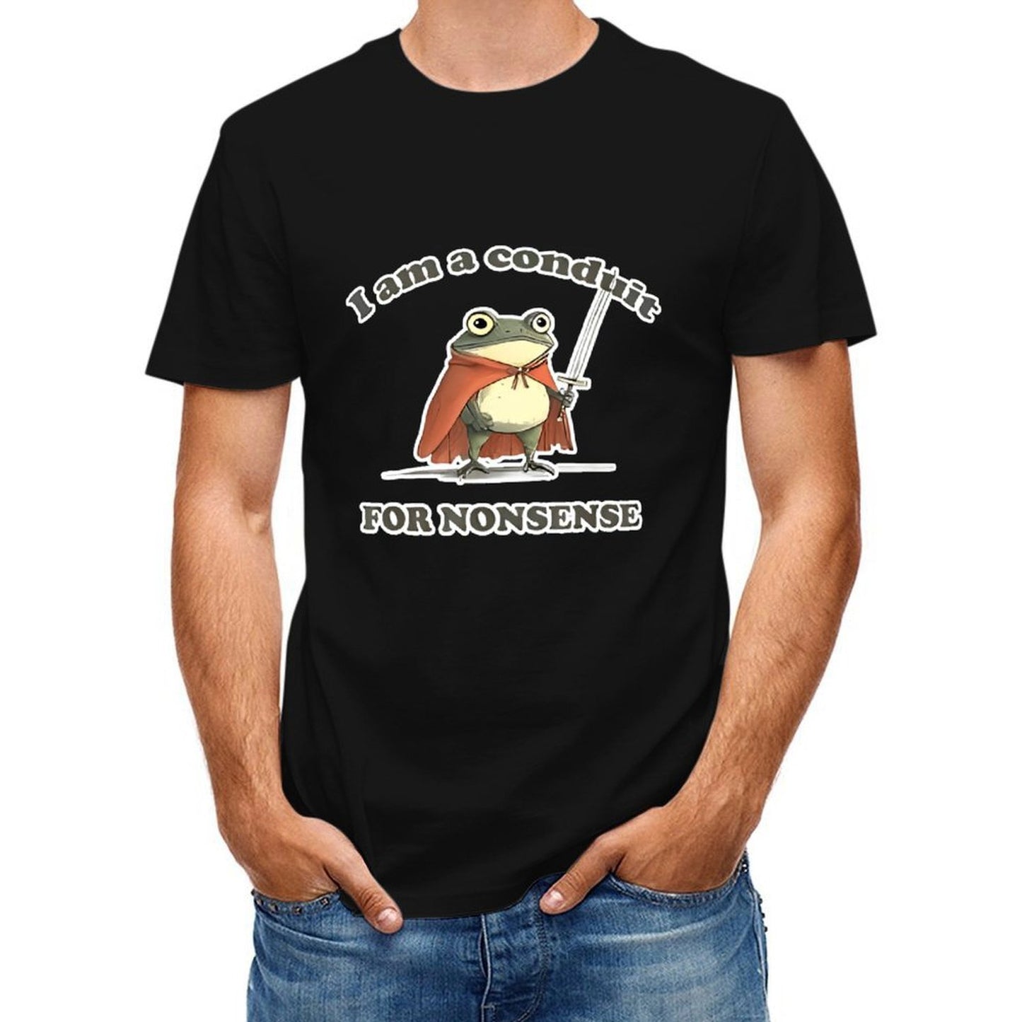 Inkmay Casual Cotton T-shirt Frog Wears Cape Holds Sword Boldly Unisex T-shirtAllDay EssentialFit T-Shirt