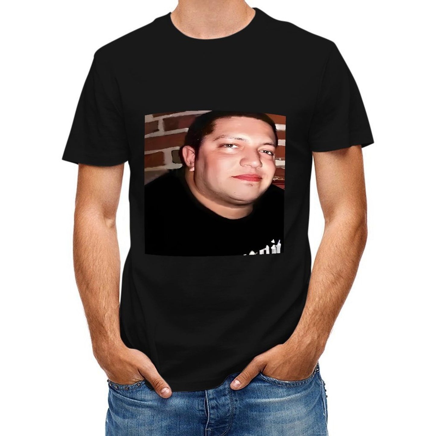 Inkmay Casual Cotton T-shirt Man Wears Black Shirt Against Brick Unisex T-shirtTrueFit Clean Edges T-Shirt